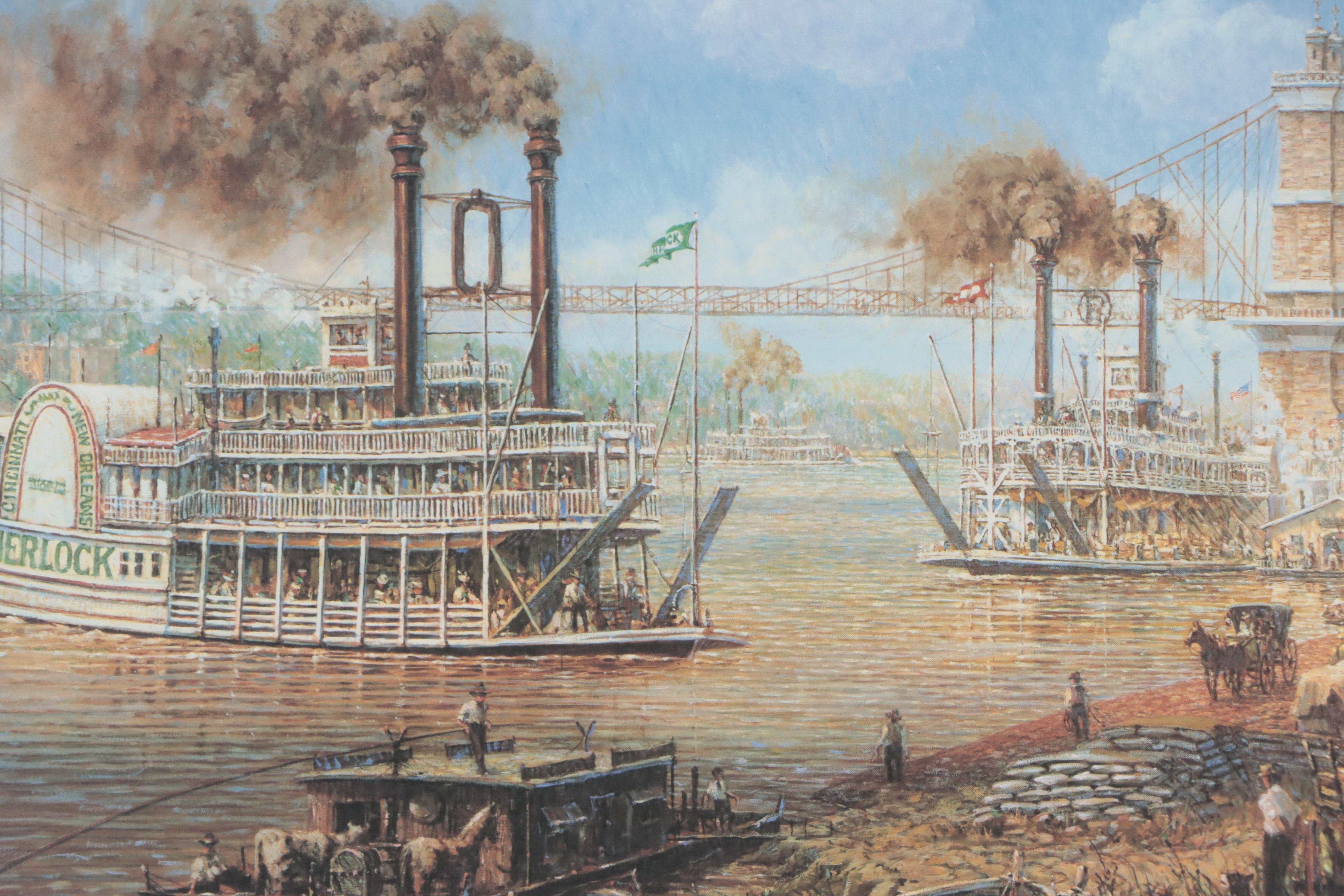 Frank McElwain Offset Lithograph "The Queen City Public Landing"