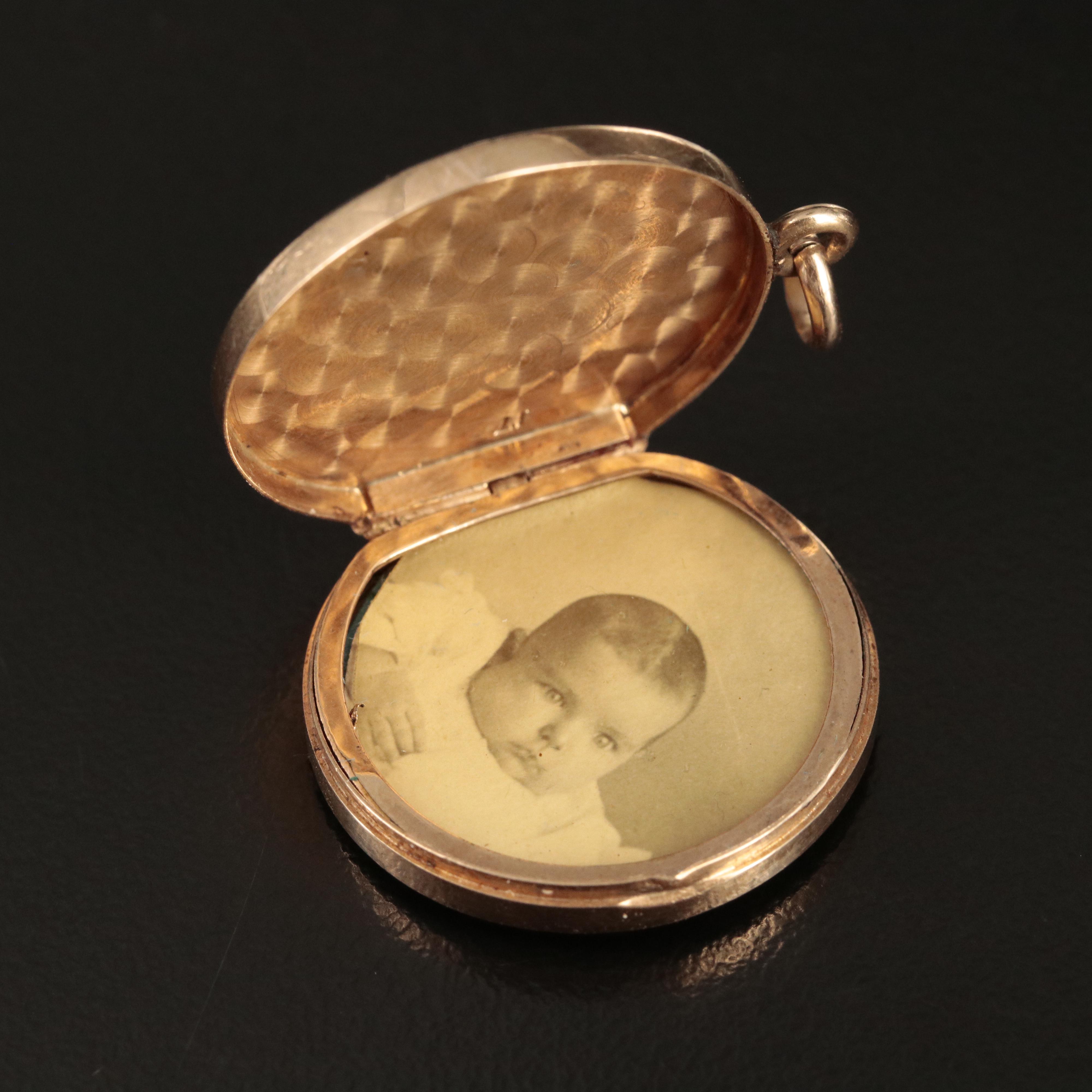 Vintage 10K 0.04 CT Diamond Monogram Locket