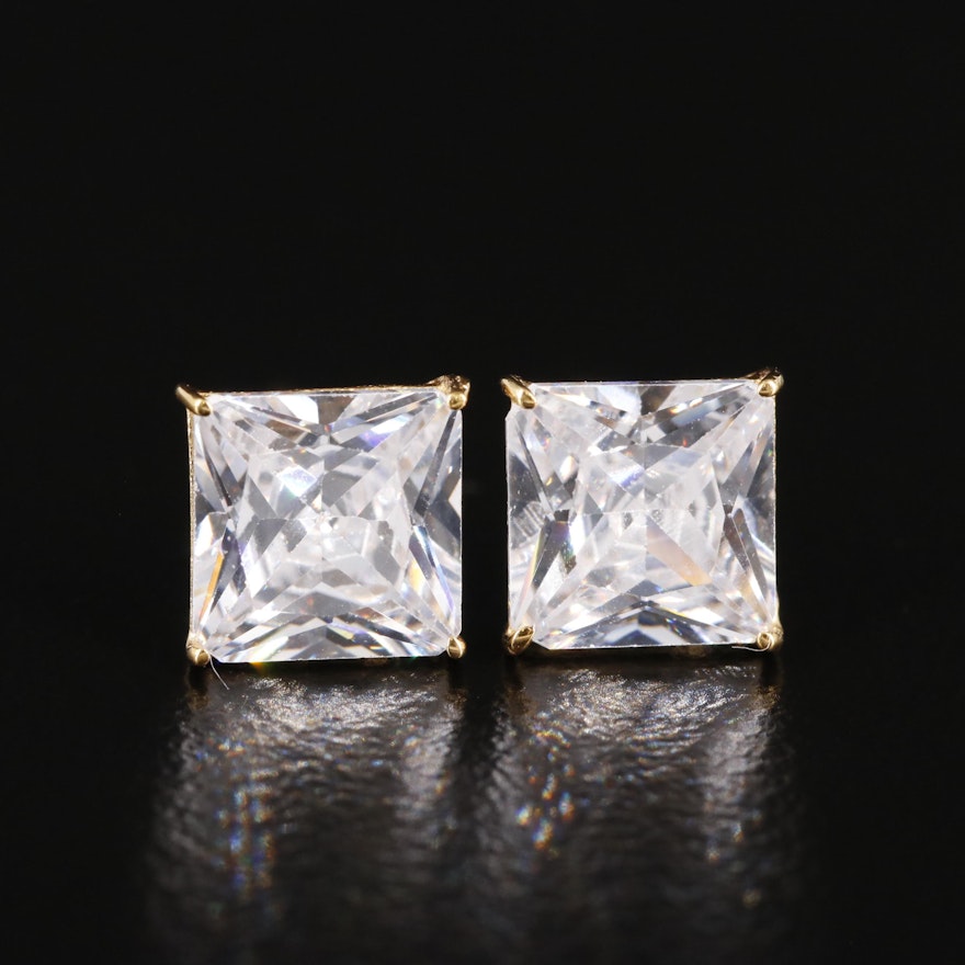 14K Cubic Zirconia Square Stud Earrings