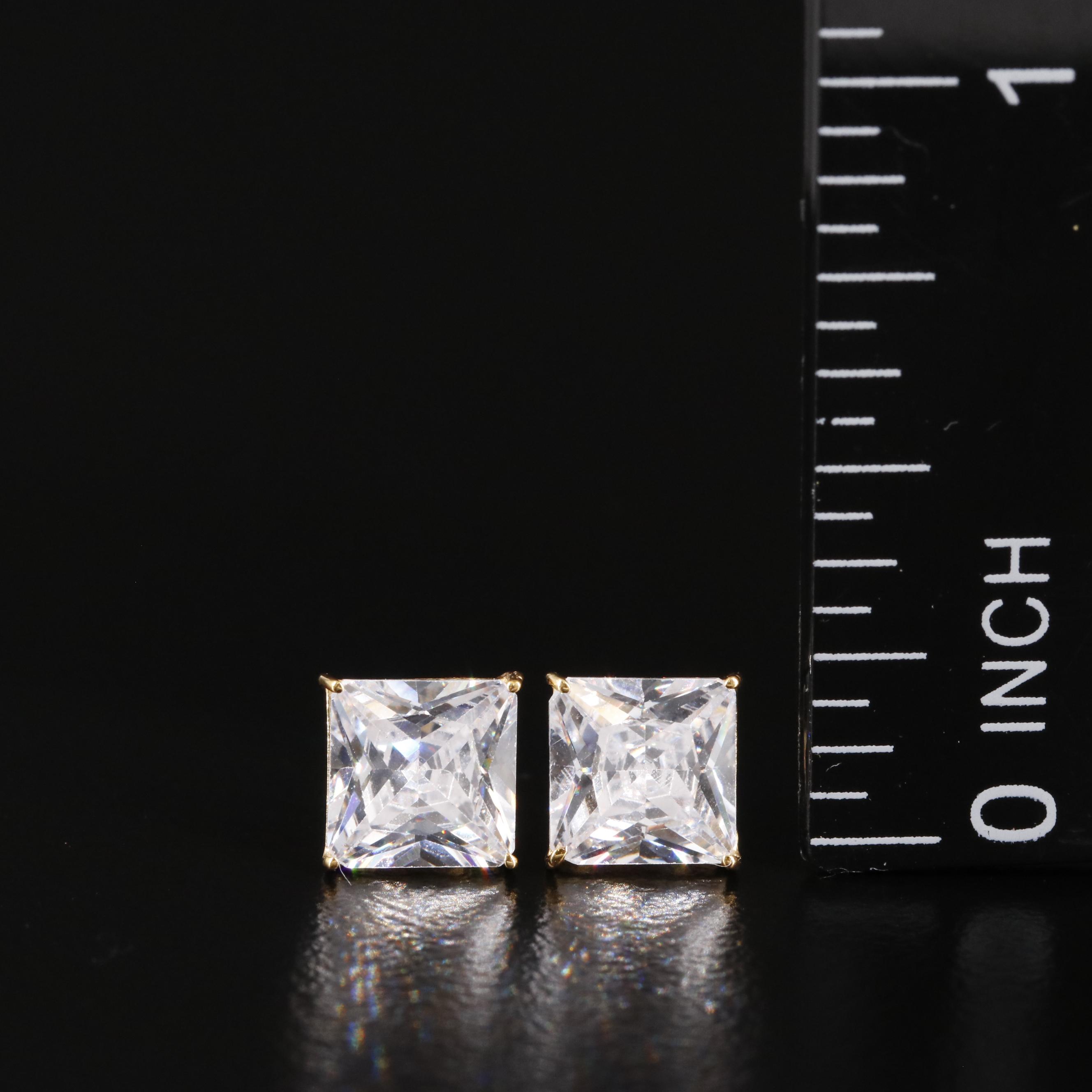14K Cubic Zirconia Square Stud Earrings
