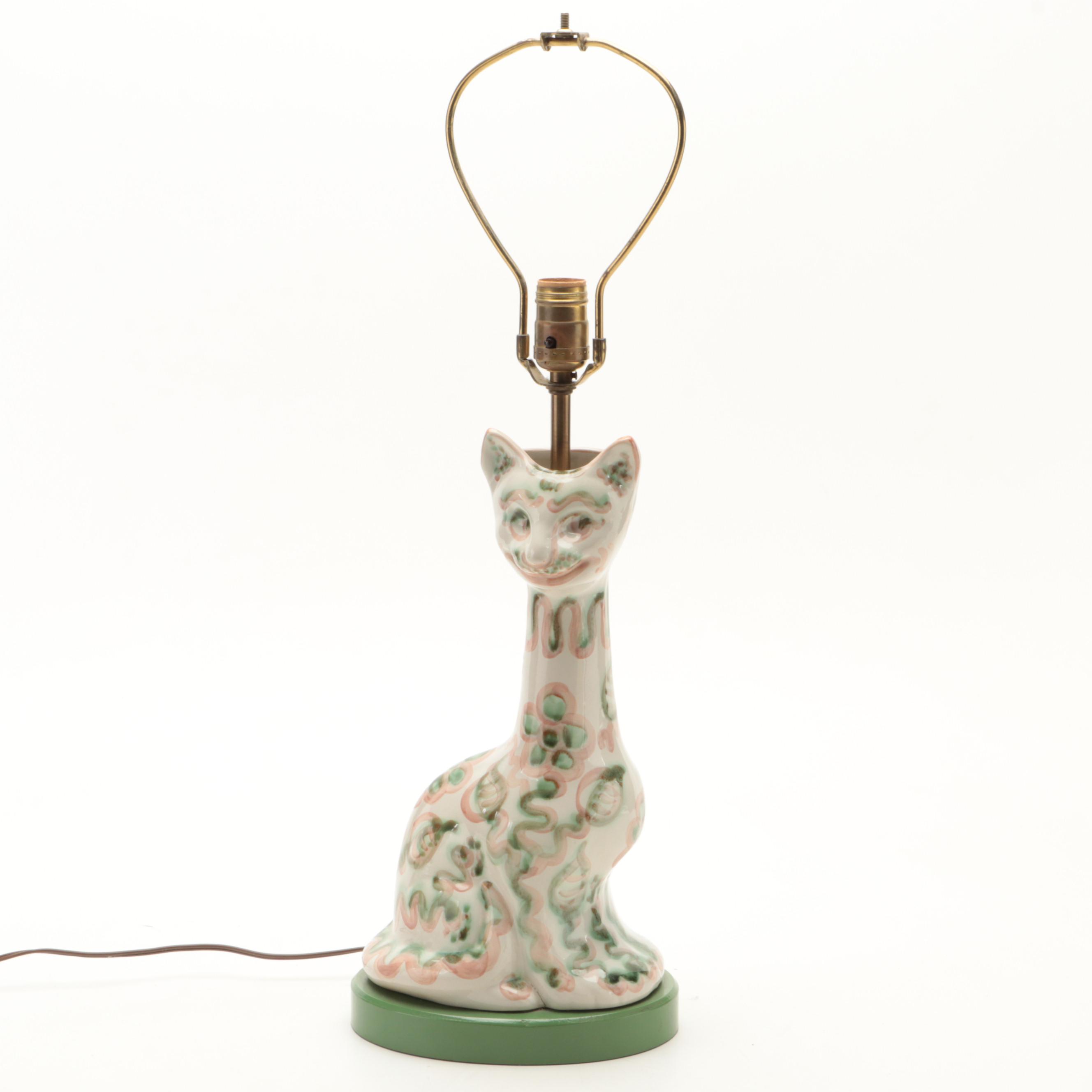 Hadley Pottery Cat Vase Table Lamp, Mid-20th Century