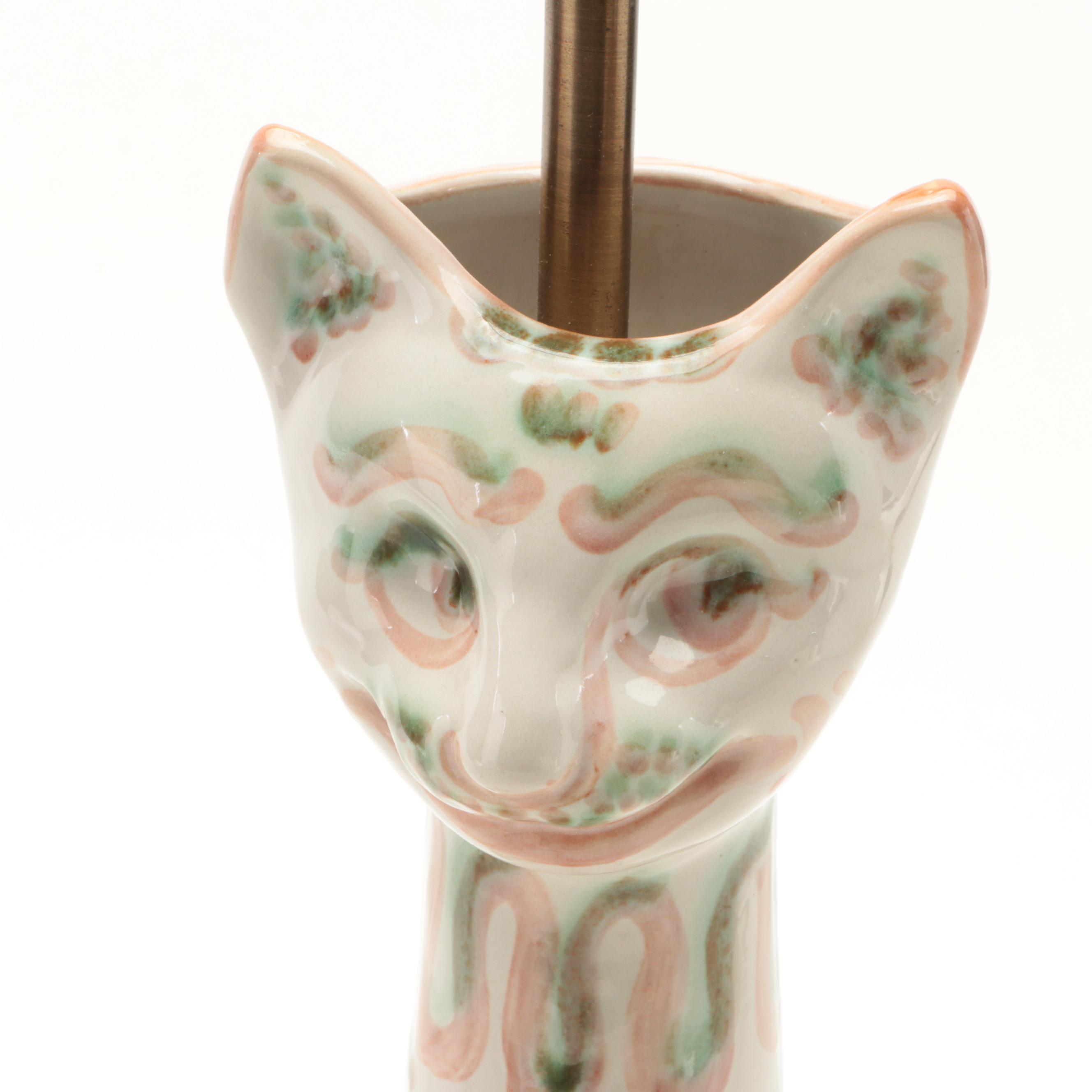 Hadley Pottery Cat Vase Table Lamp, Mid-20th Century