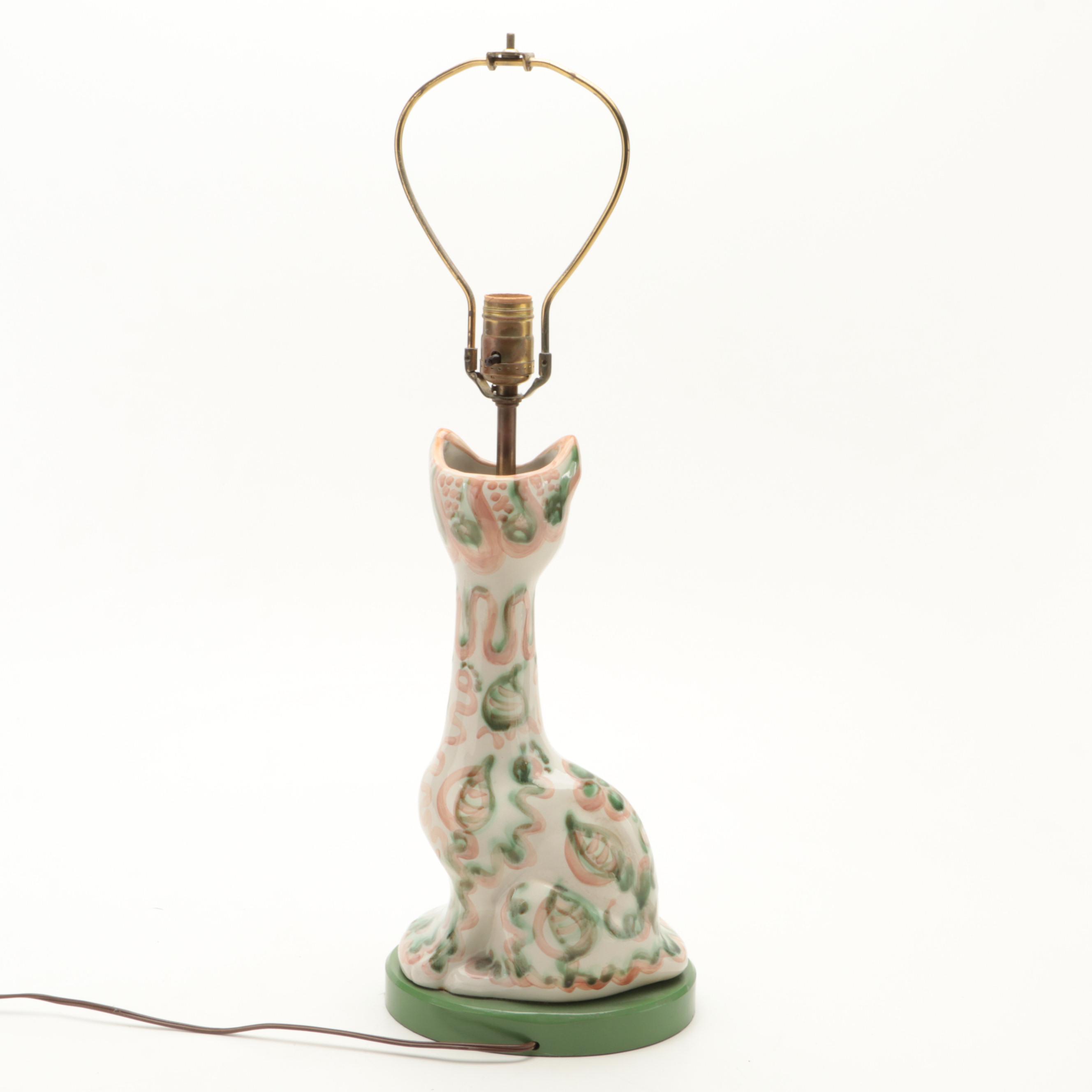 Hadley Pottery Cat Vase Table Lamp, Mid-20th Century