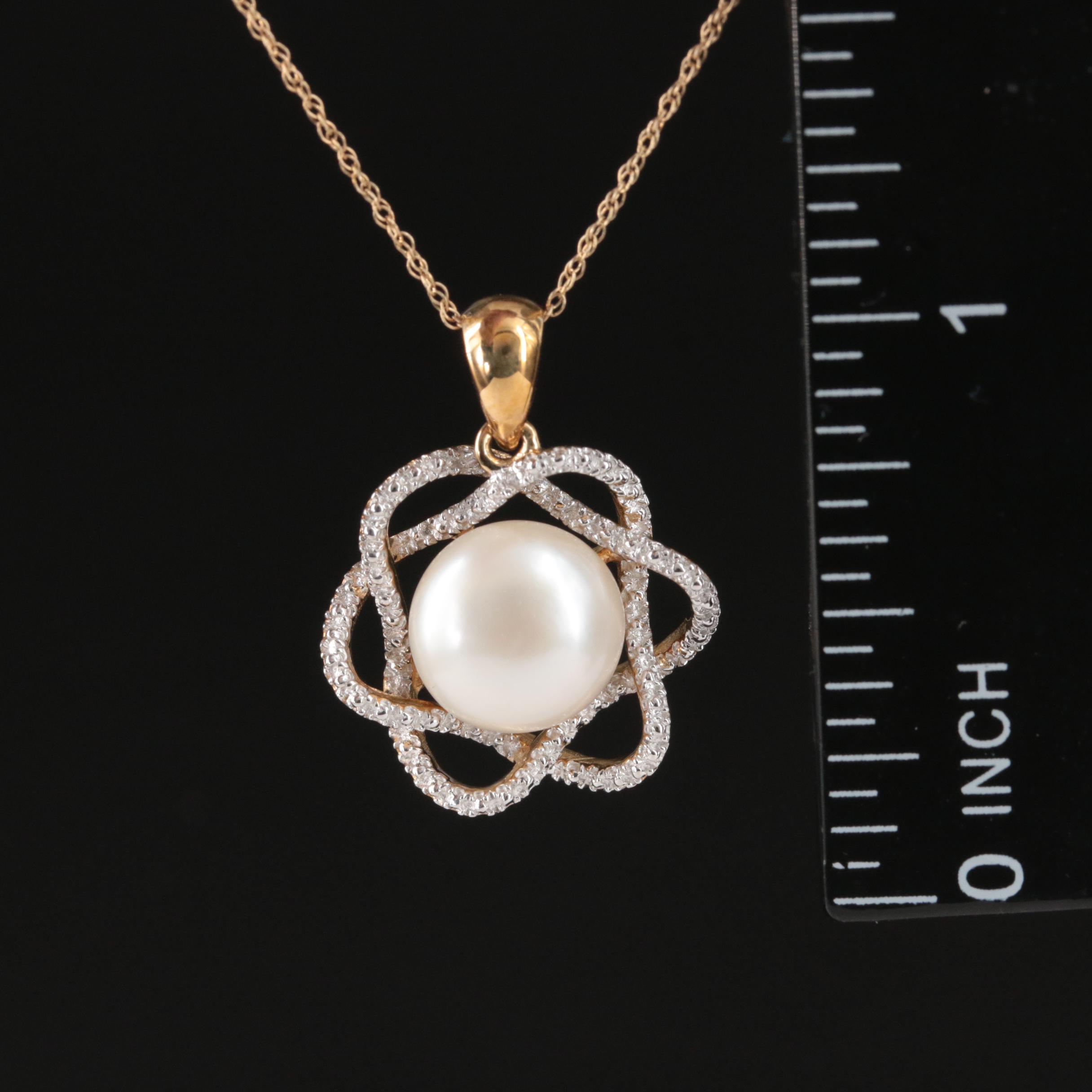 10K Pearl and Diamond Pendant Necklace