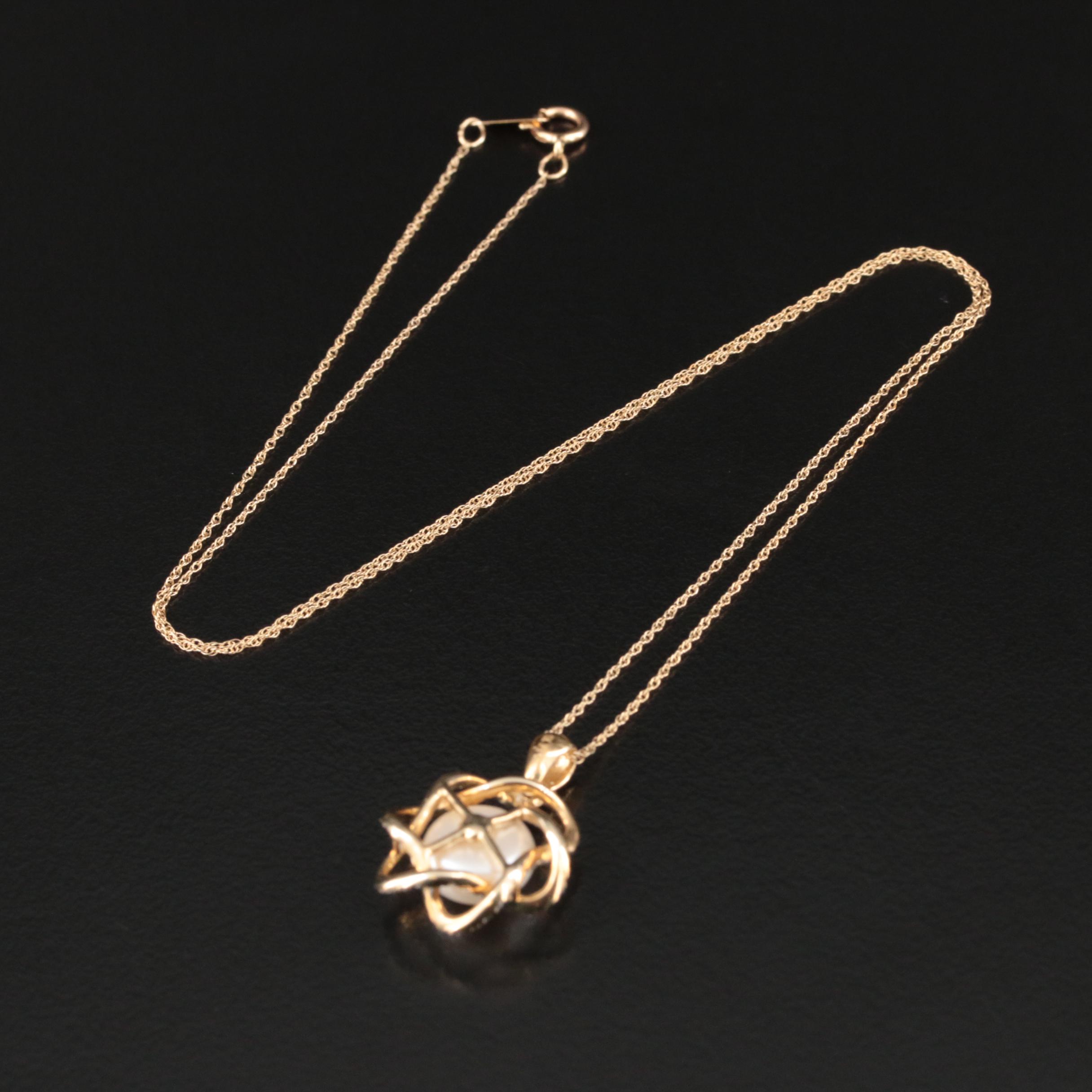 10K Pearl and Diamond Pendant Necklace