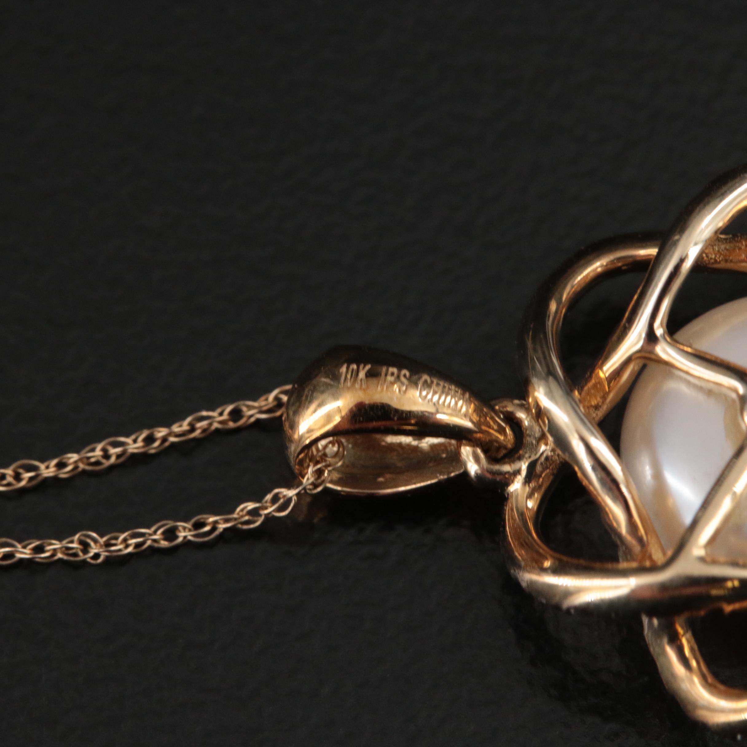 10K Pearl and Diamond Pendant Necklace