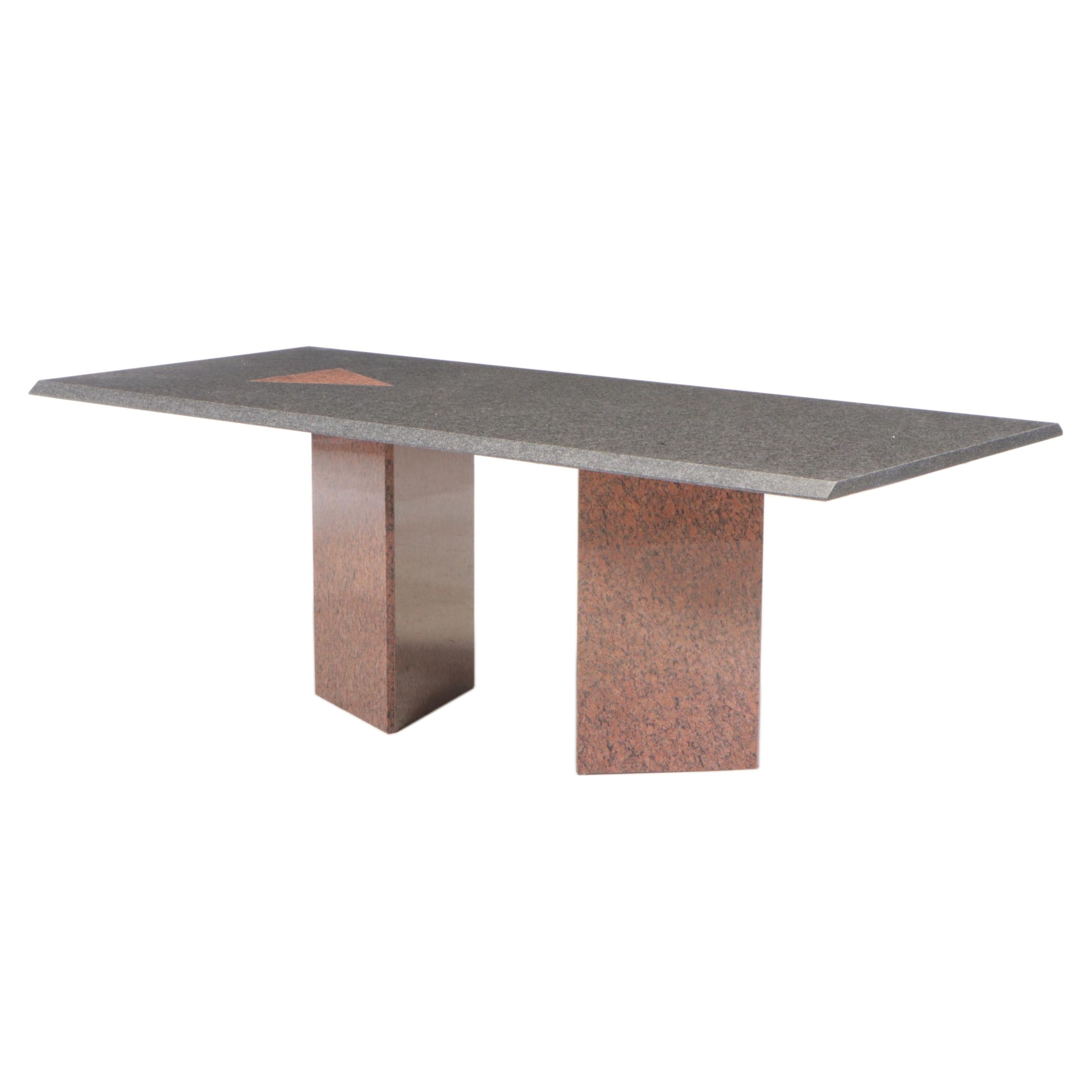 Angular Black and Red Granite Dining Table on Triangular Pedestals
