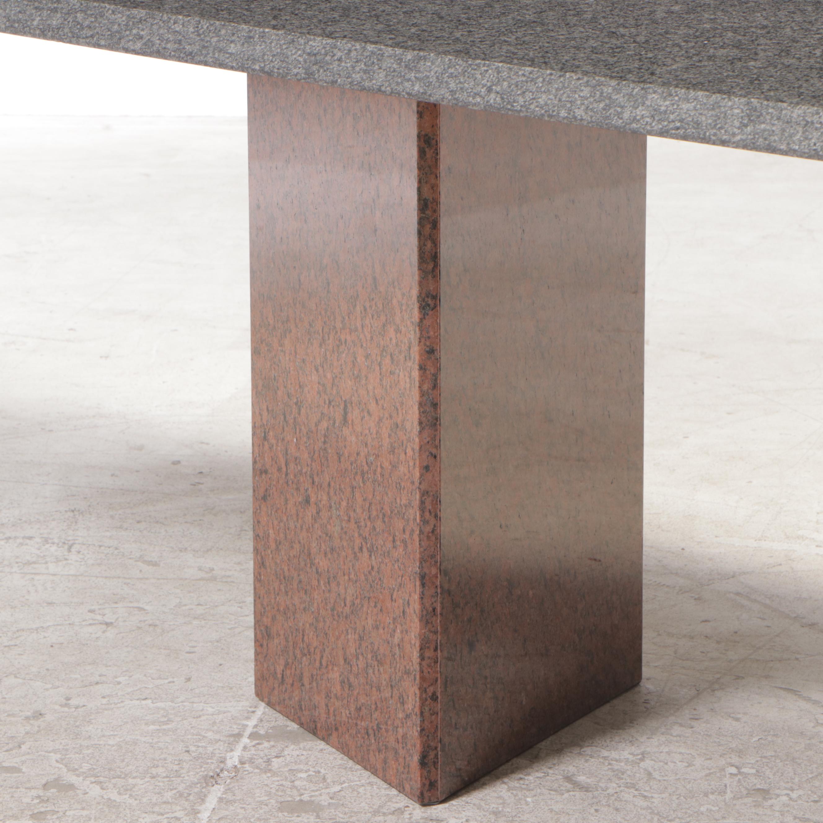 Angular Black and Red Granite Dining Table on Triangular Pedestals