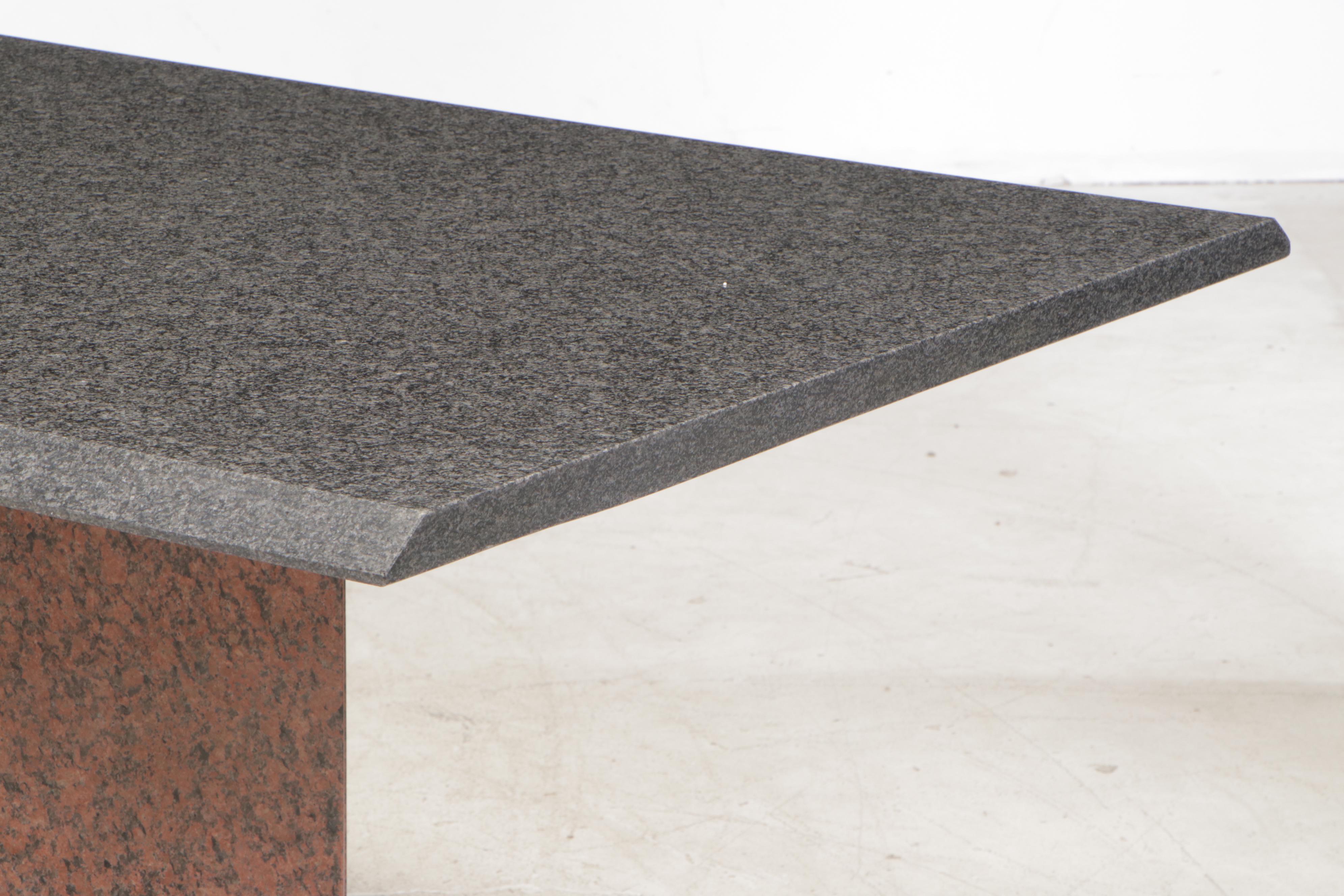 Angular Black and Red Granite Dining Table on Triangular Pedestals