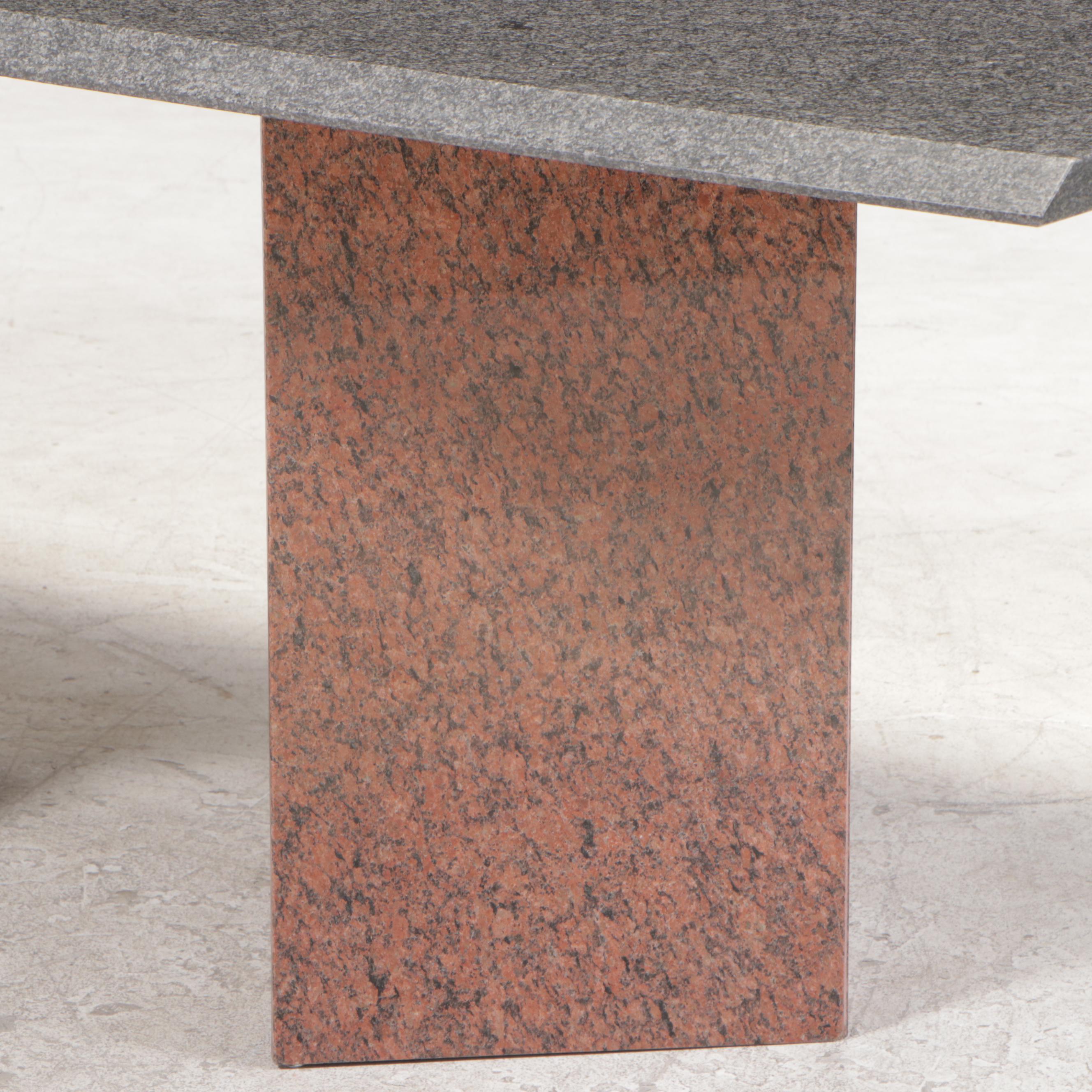 Angular Black and Red Granite Dining Table on Triangular Pedestals