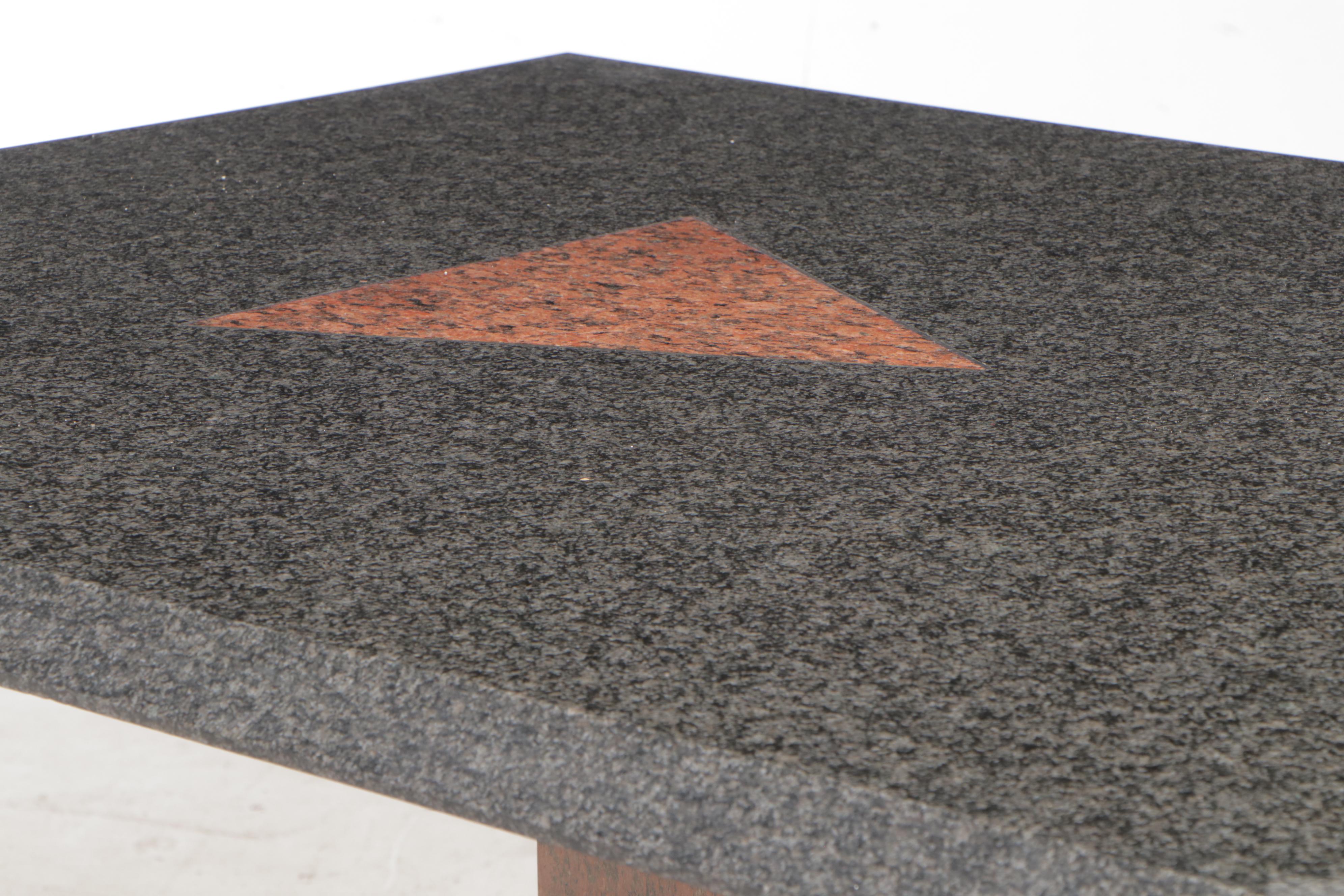 Angular Black and Red Granite Dining Table on Triangular Pedestals