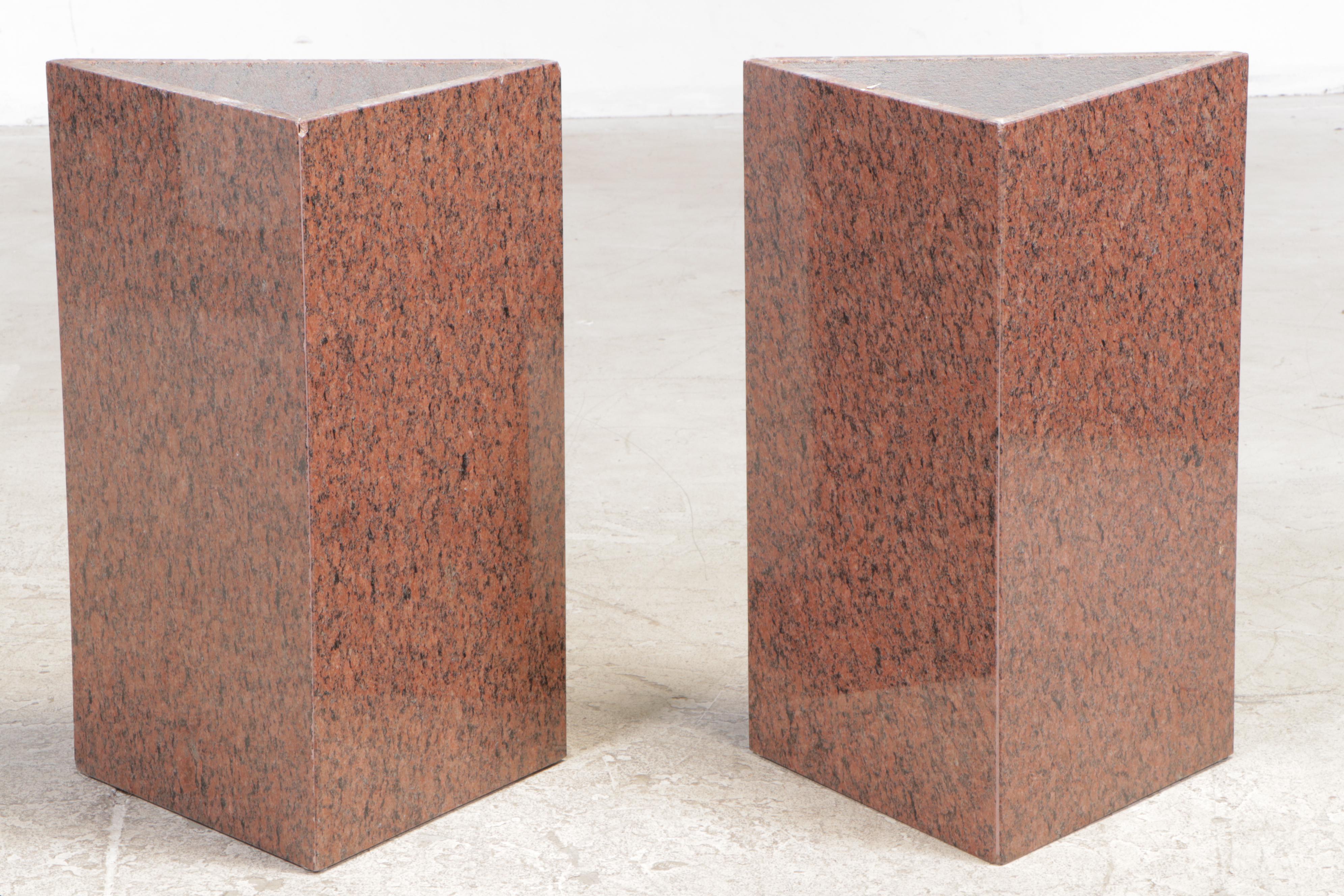 Angular Black and Red Granite Dining Table on Triangular Pedestals