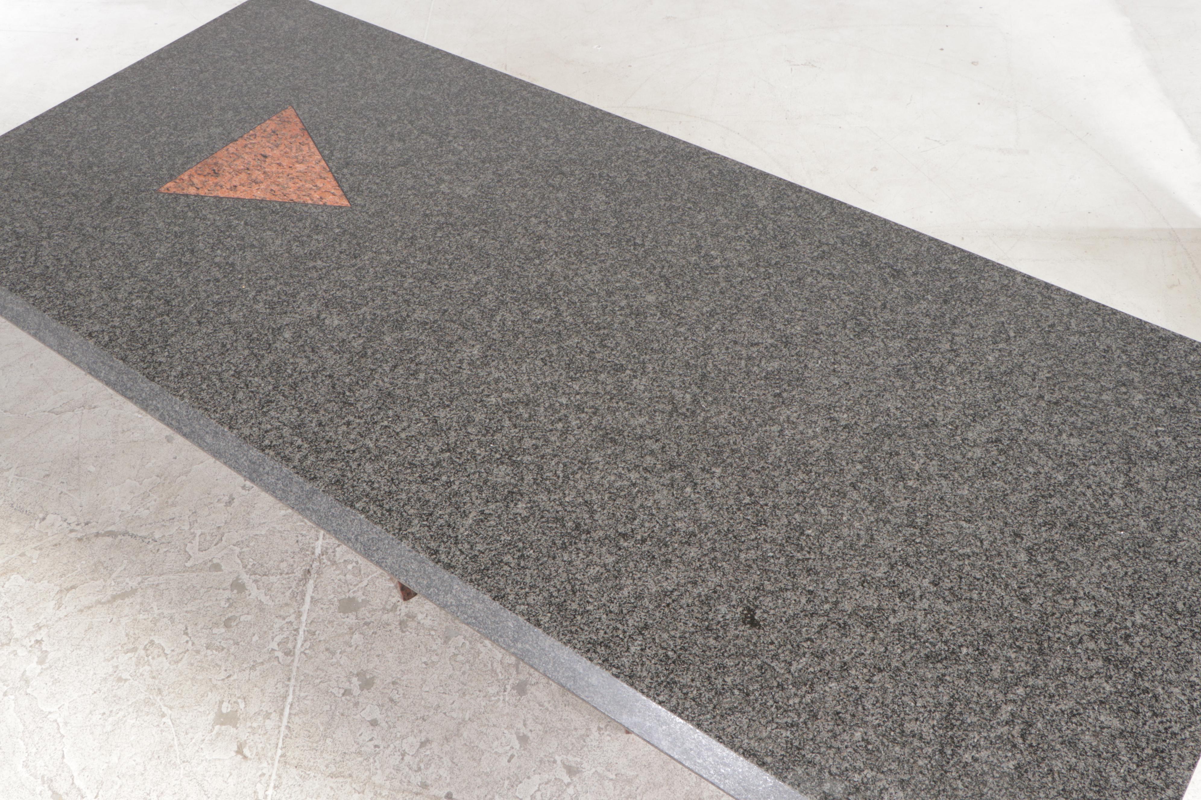 Angular Black and Red Granite Dining Table on Triangular Pedestals