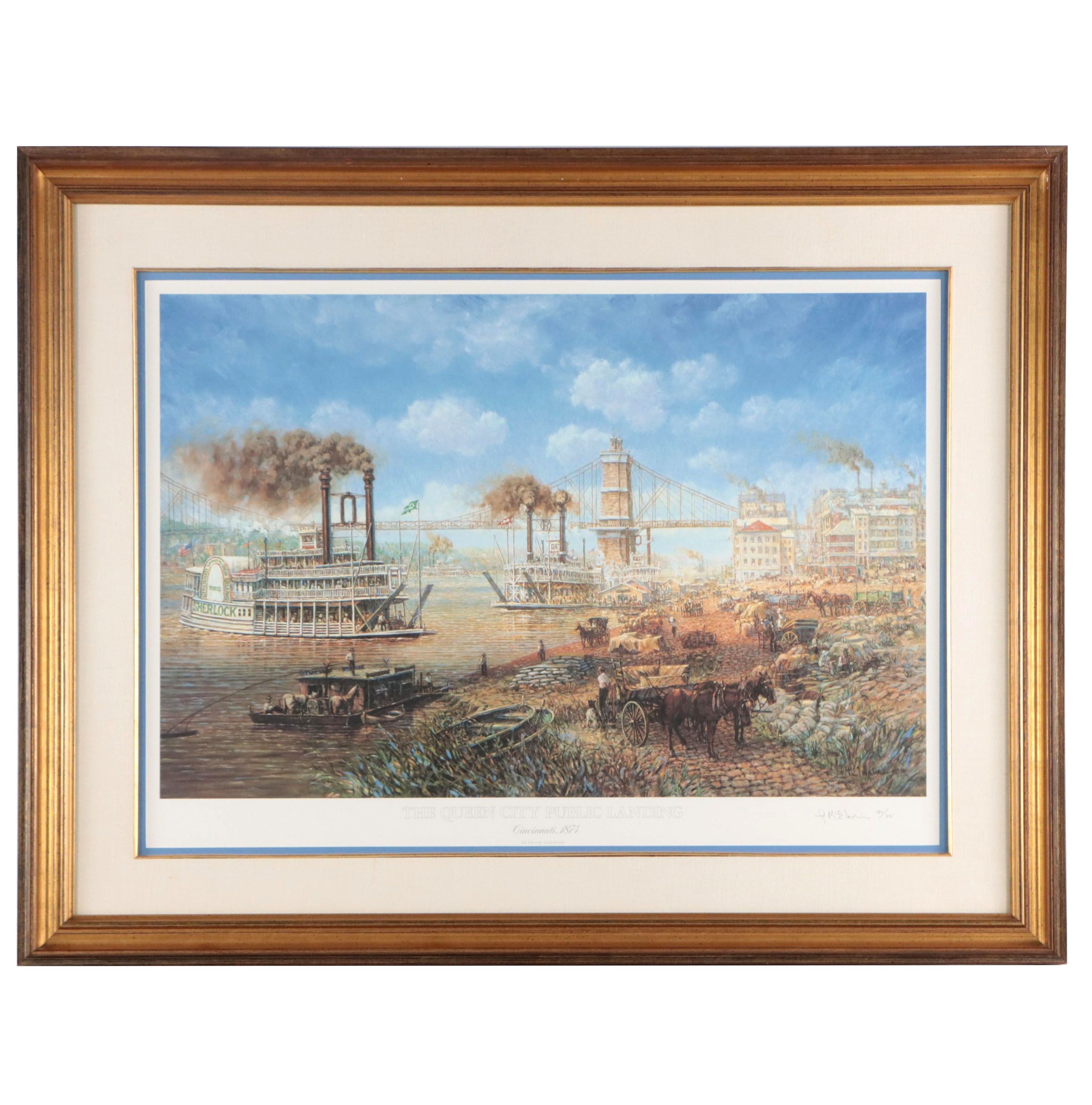 Frank McElwain Offset Lithograph "The Queen City Public Landing"