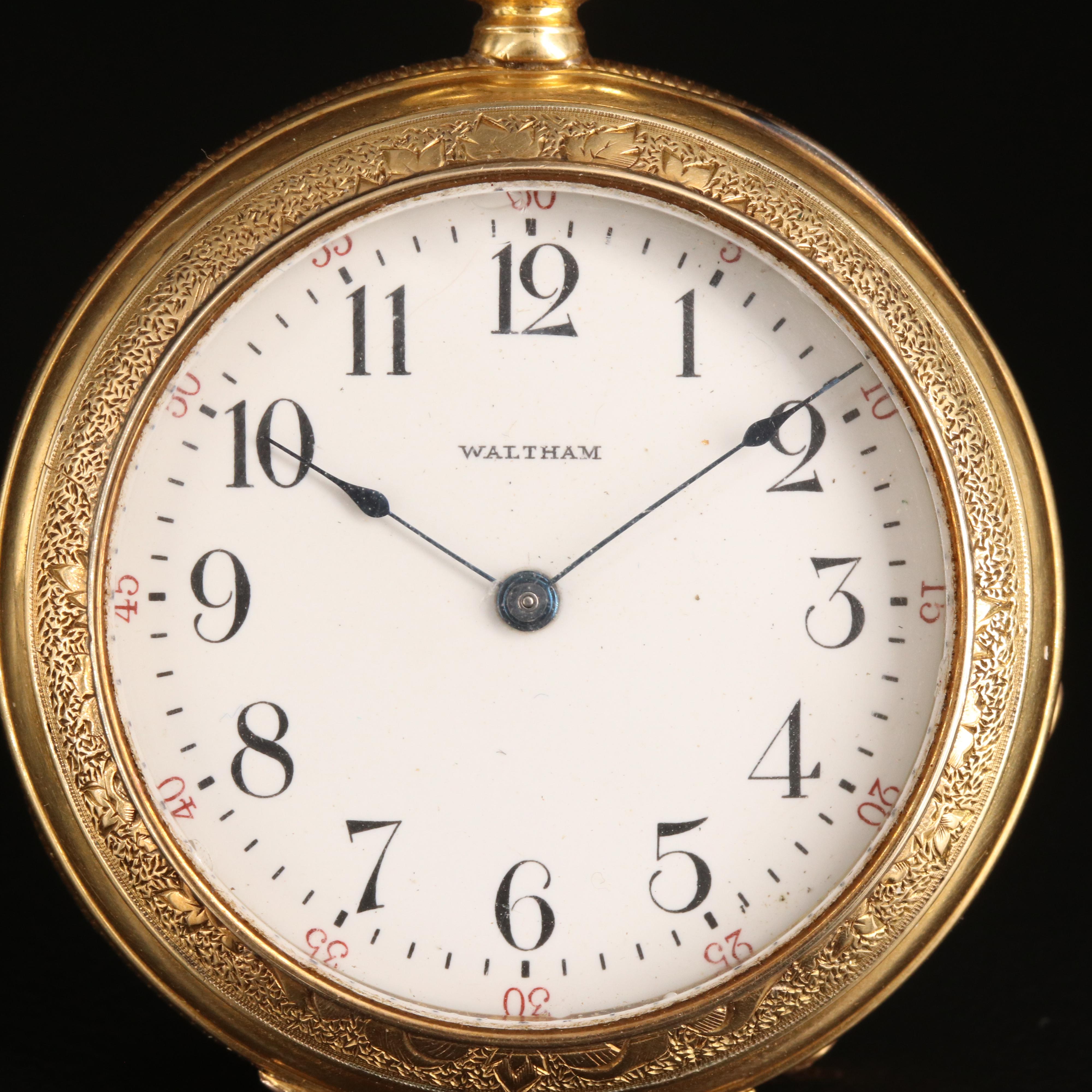 18K Waltham Open Face Pocket Watch