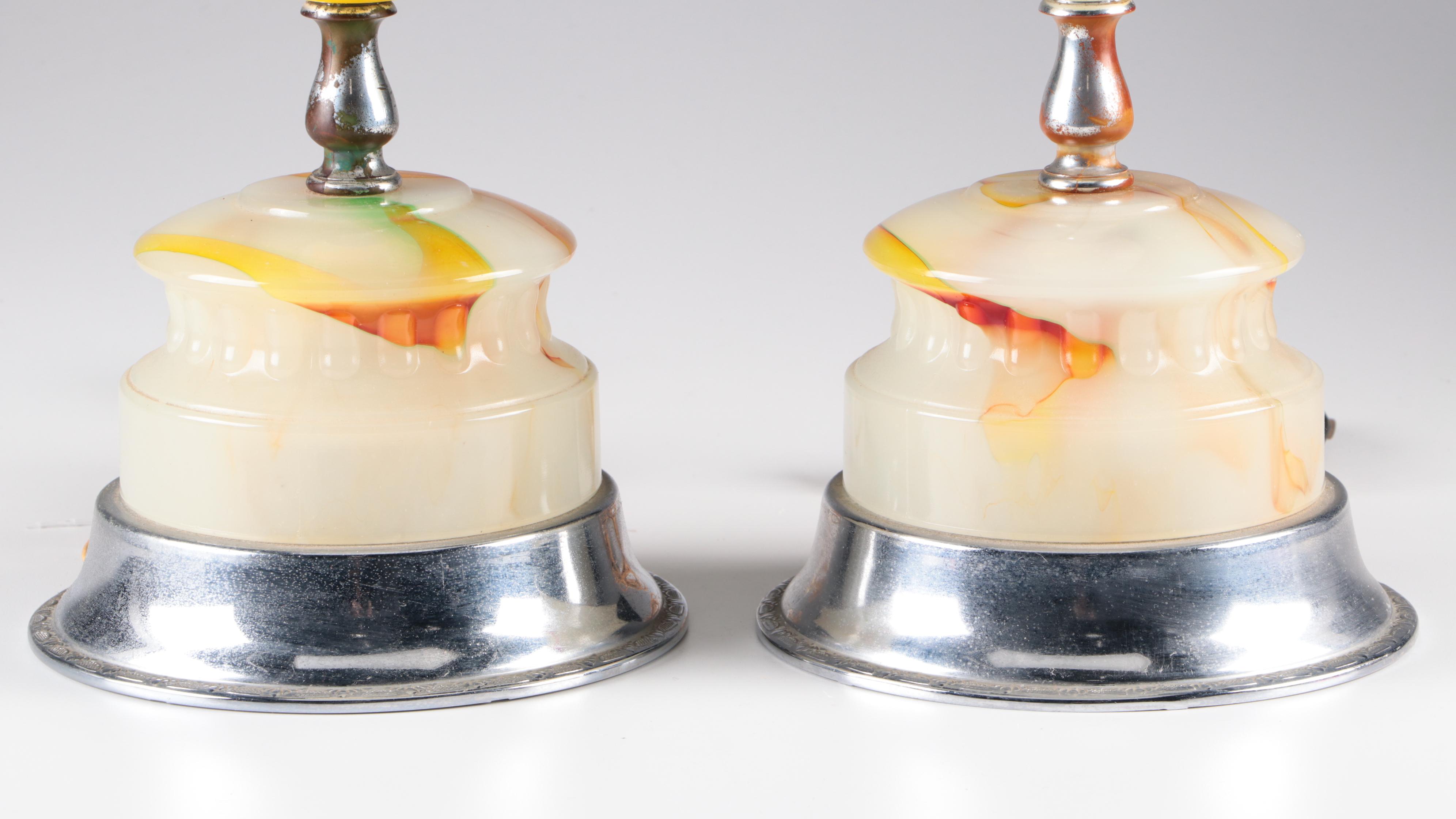 Pair of ABCO Art Deco Slag Glass Urn Table Lamps, Circa 1930s