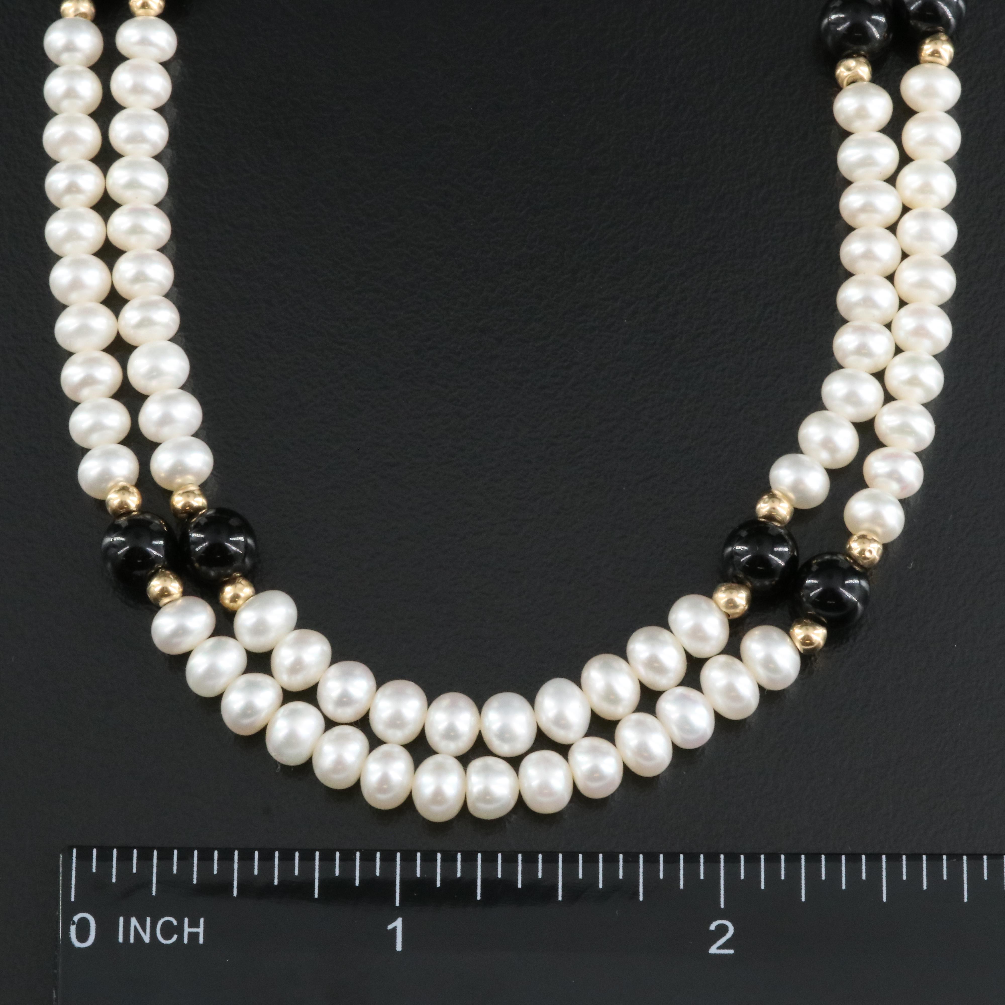 Pearl and Black Onyx  Necklace with 14K Accents