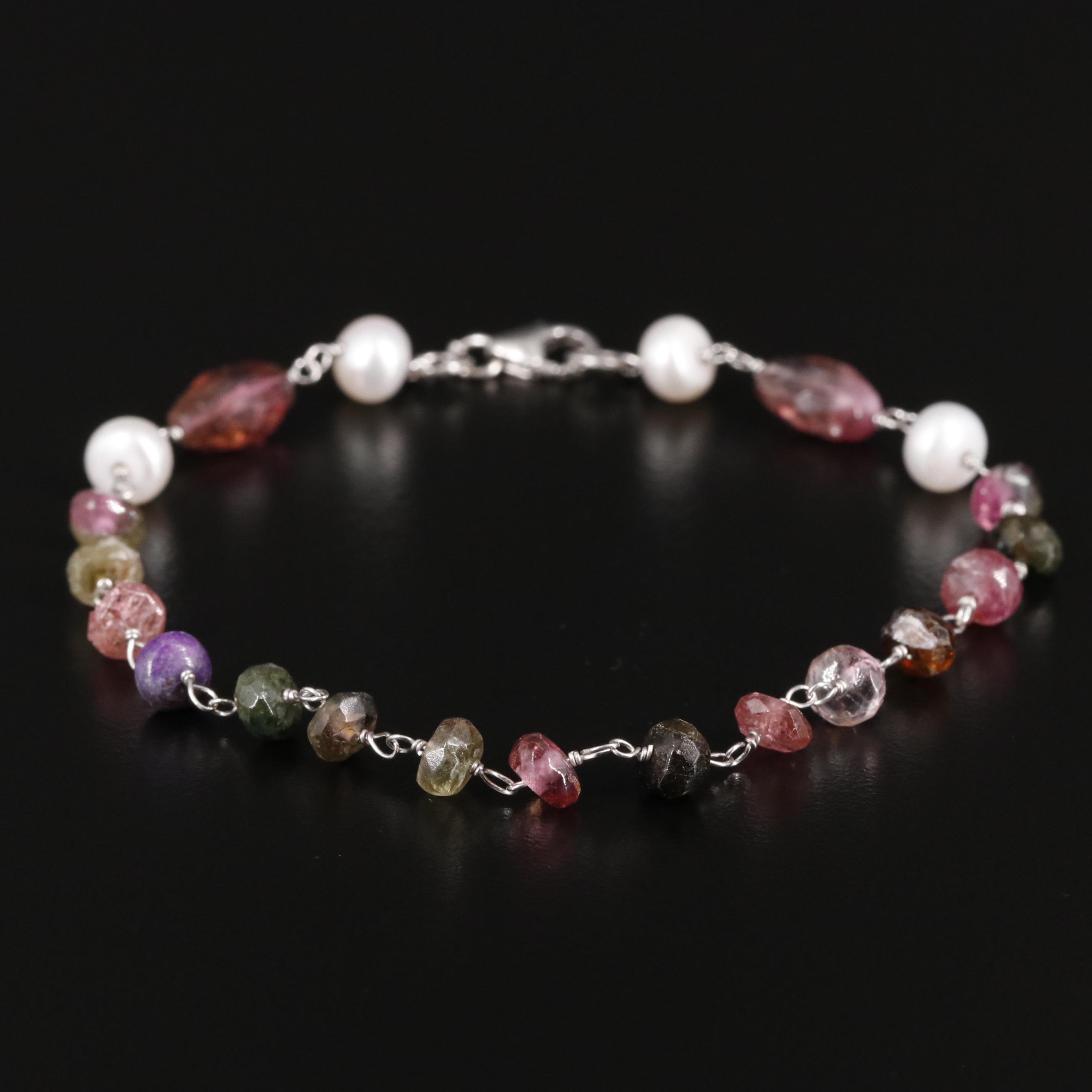 Sterling Cultured Pearl and Tourmaline Bracelet