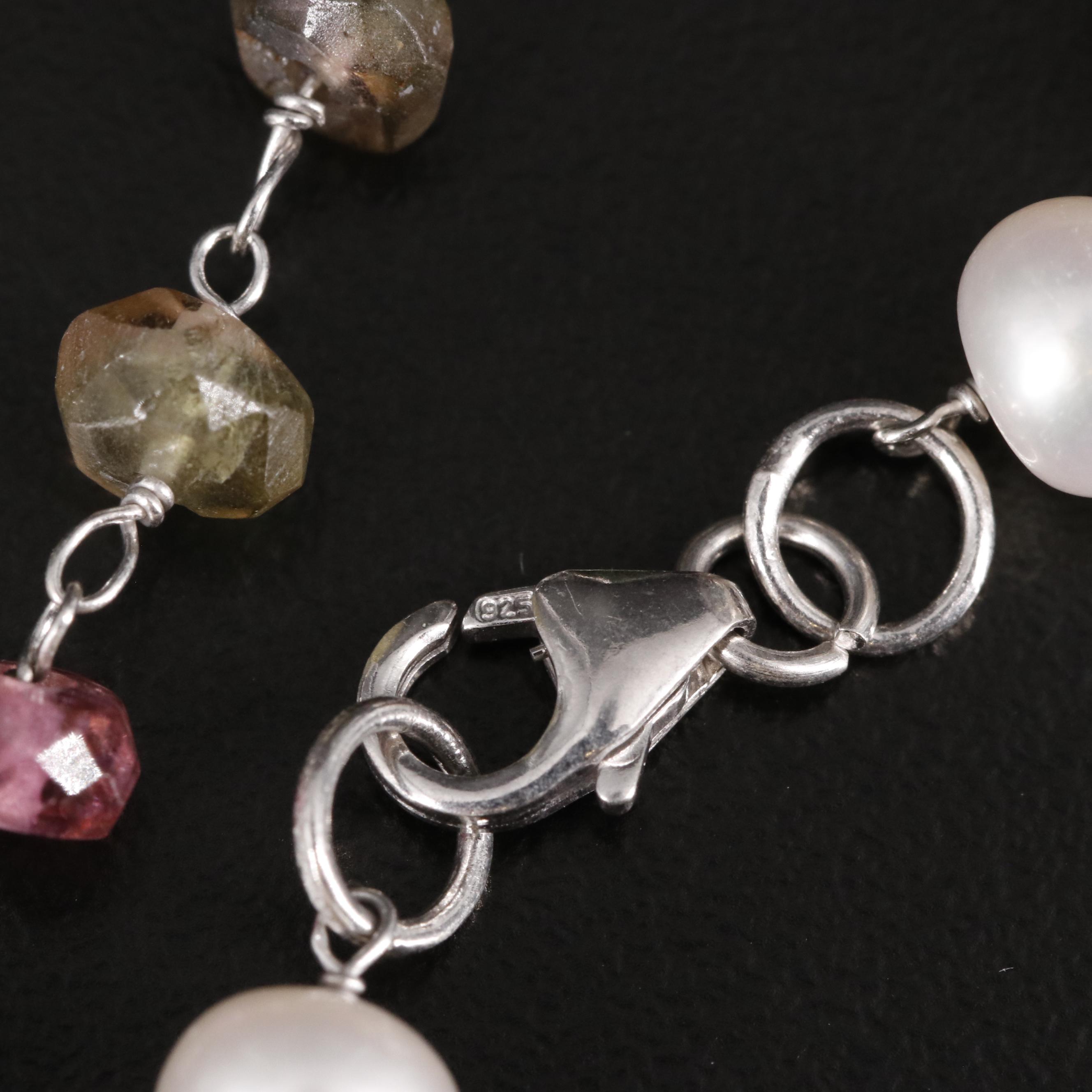 Sterling Cultured Pearl and Tourmaline Bracelet