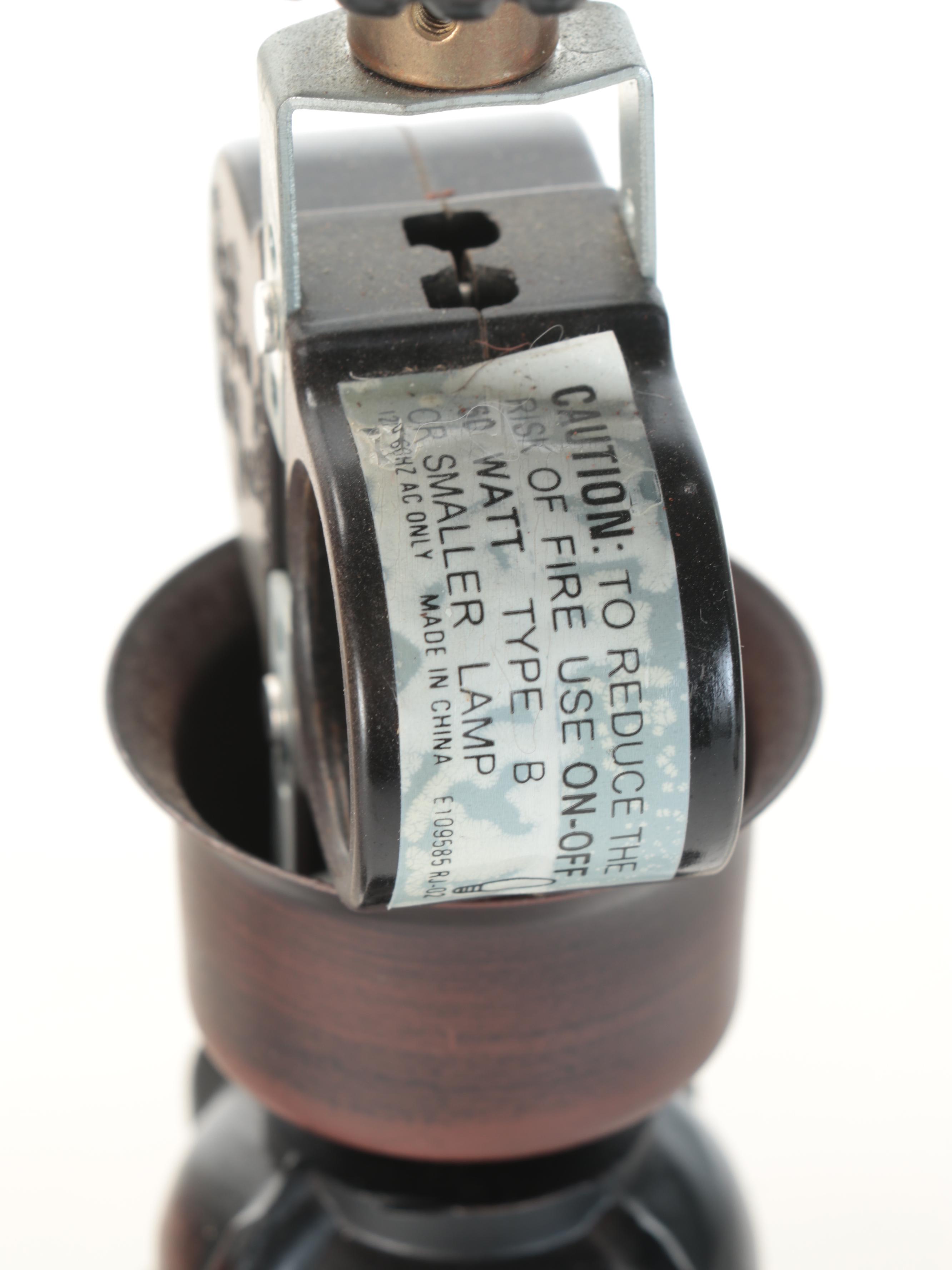 Three Neoclassical Style Bronzed Metal Lamps With Satin Glass Shades, 21st C