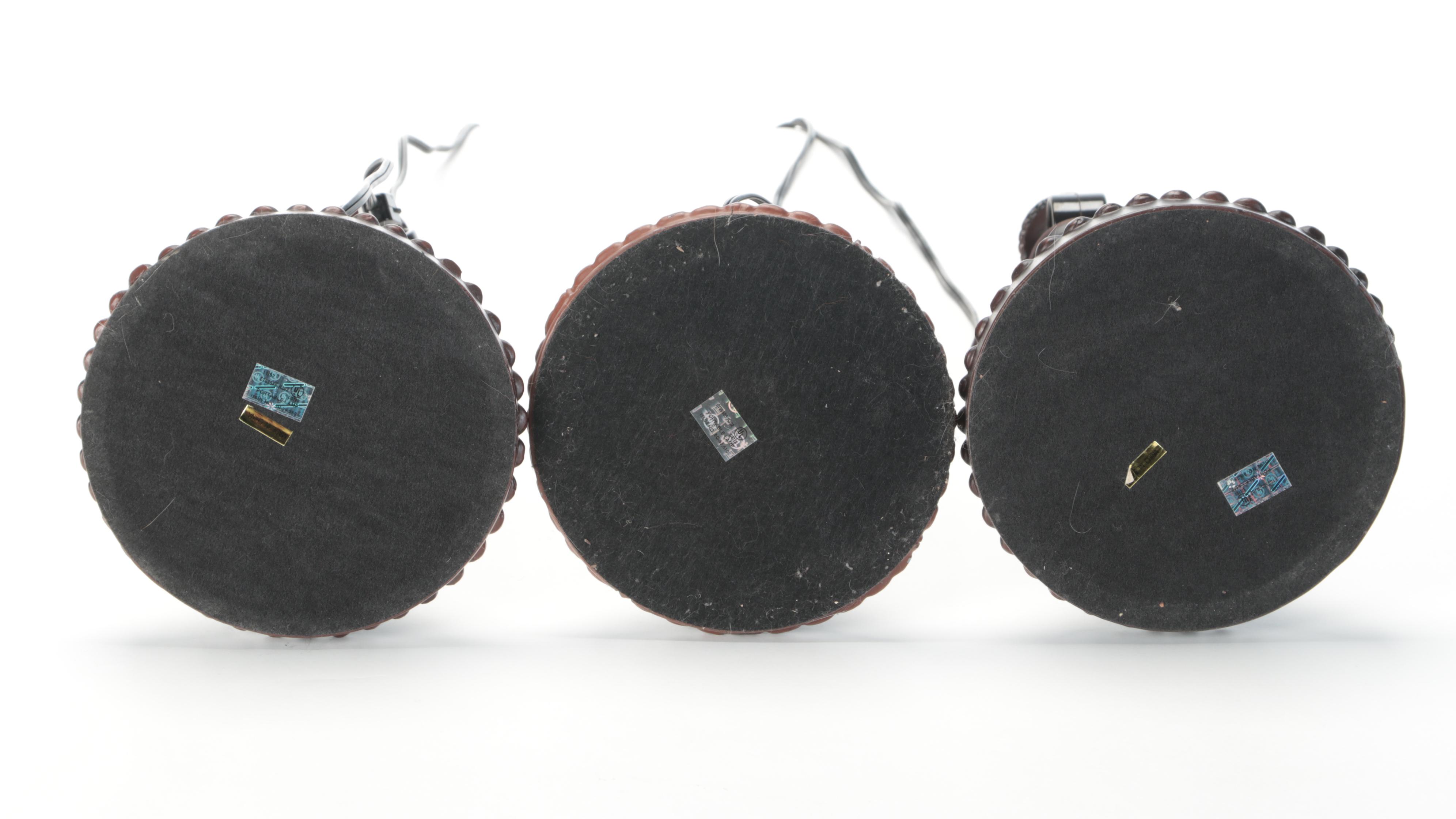 Three Neoclassical Style Bronzed Metal Lamps With Satin Glass Shades, 21st C