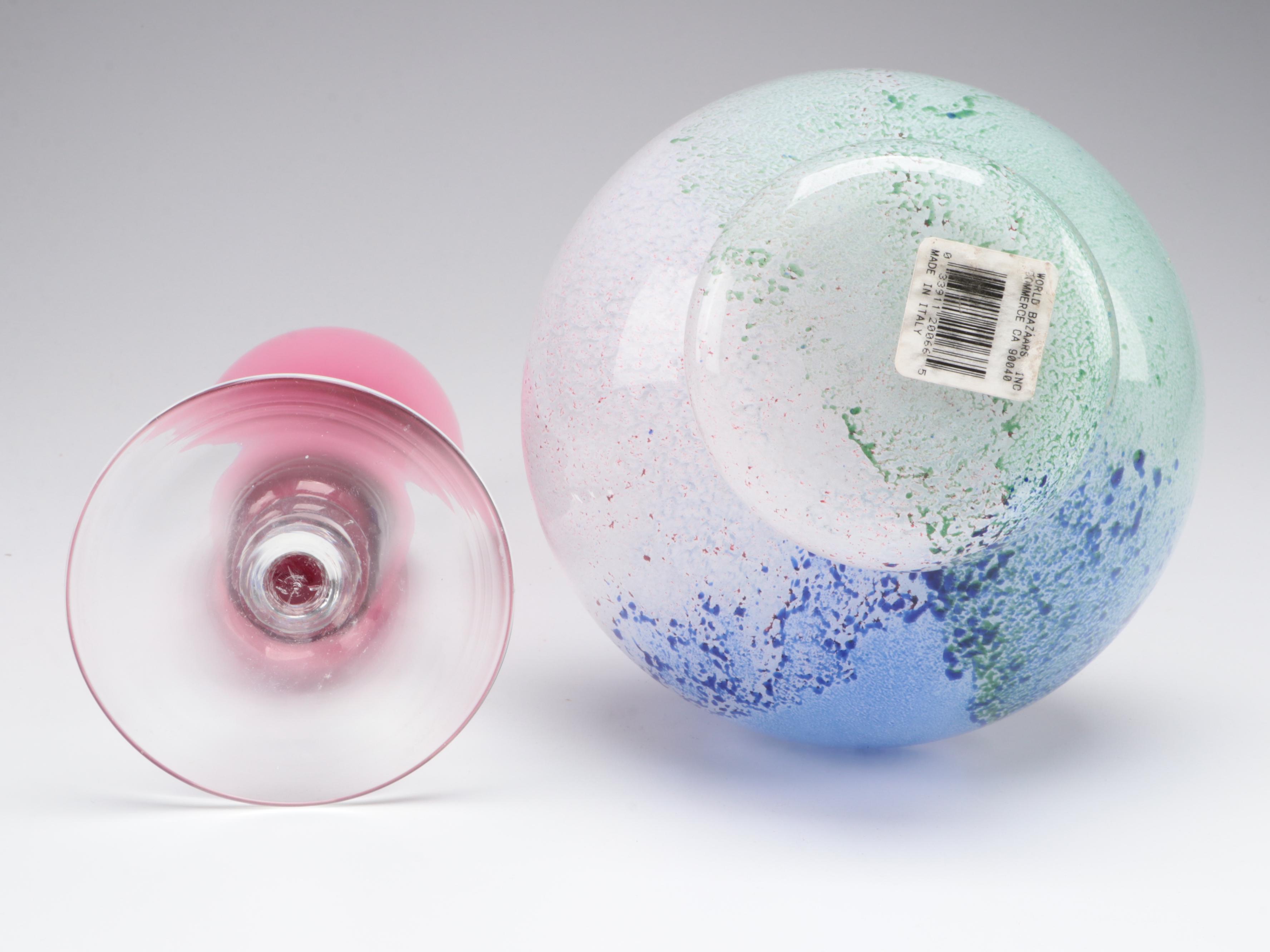 Blown Glass Ruffled Jug with Blown and Other Glass Vases