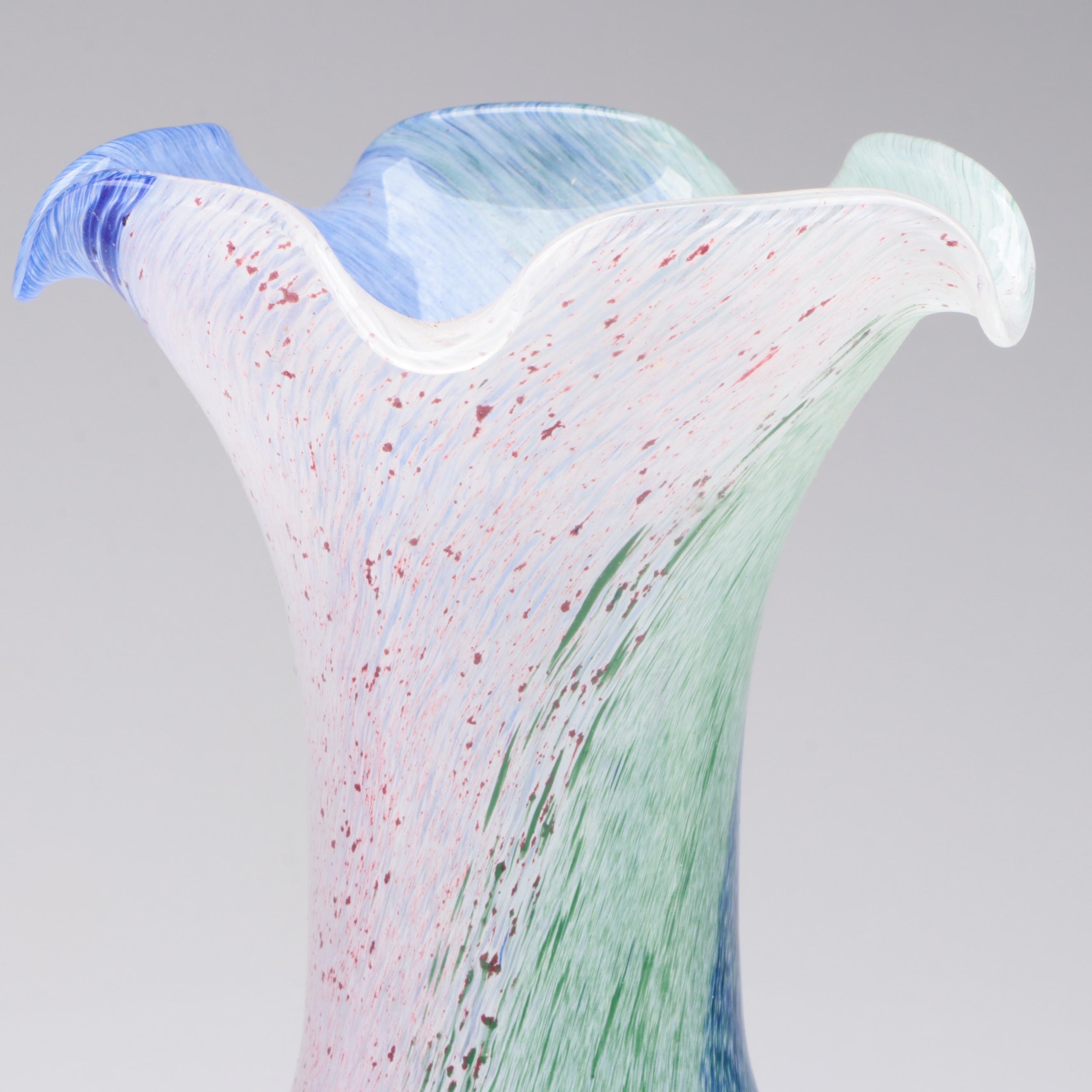 Blown Glass Ruffled Jug with Blown and Other Glass Vases
