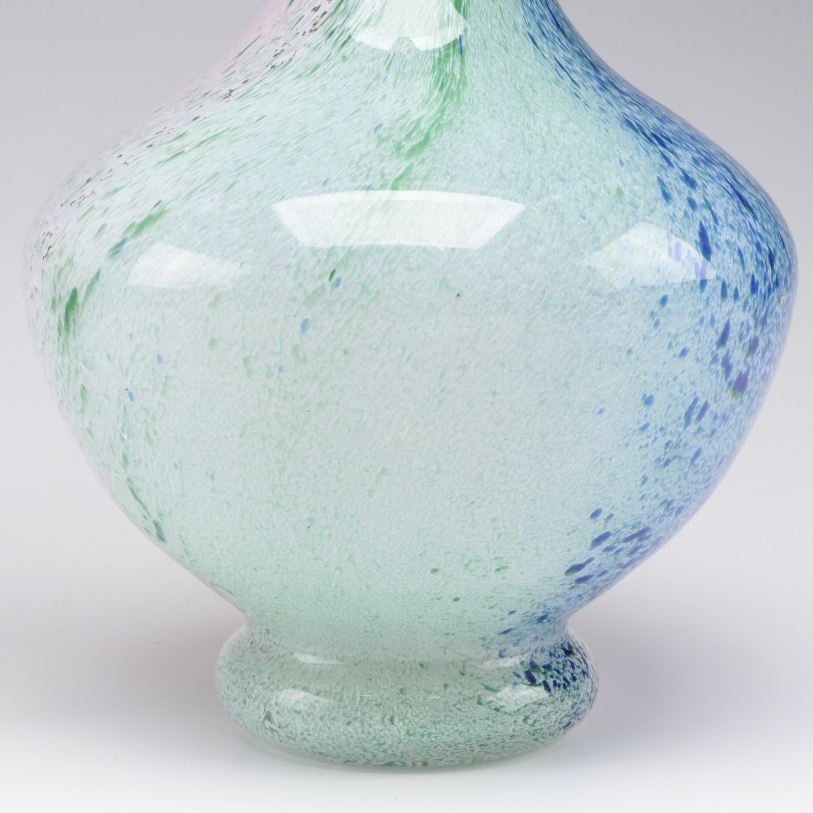 Blown Glass Ruffled Jug with Blown and Other Glass Vases