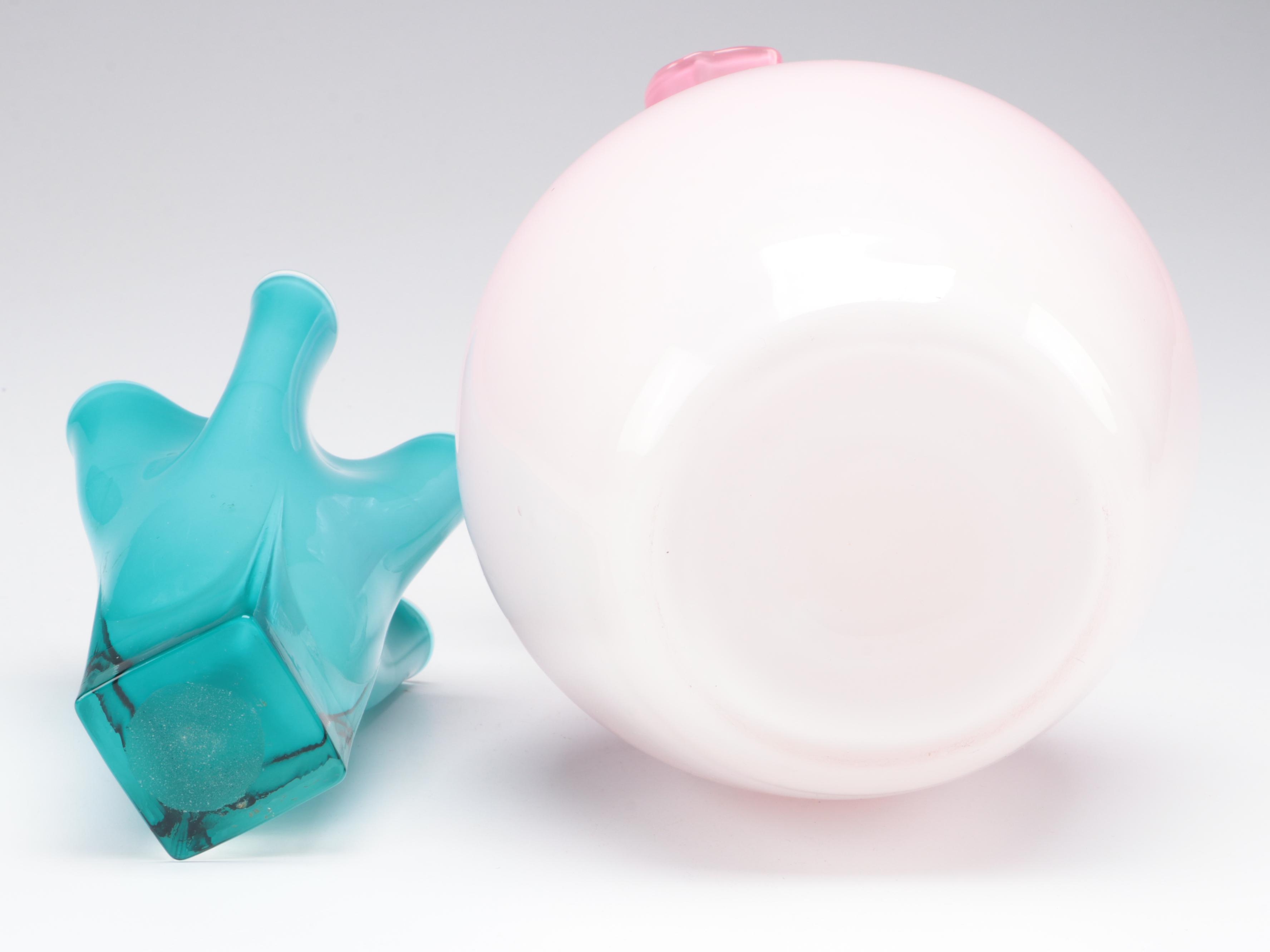 Blown Glass Ruffled Jug with Blown and Other Glass Vases