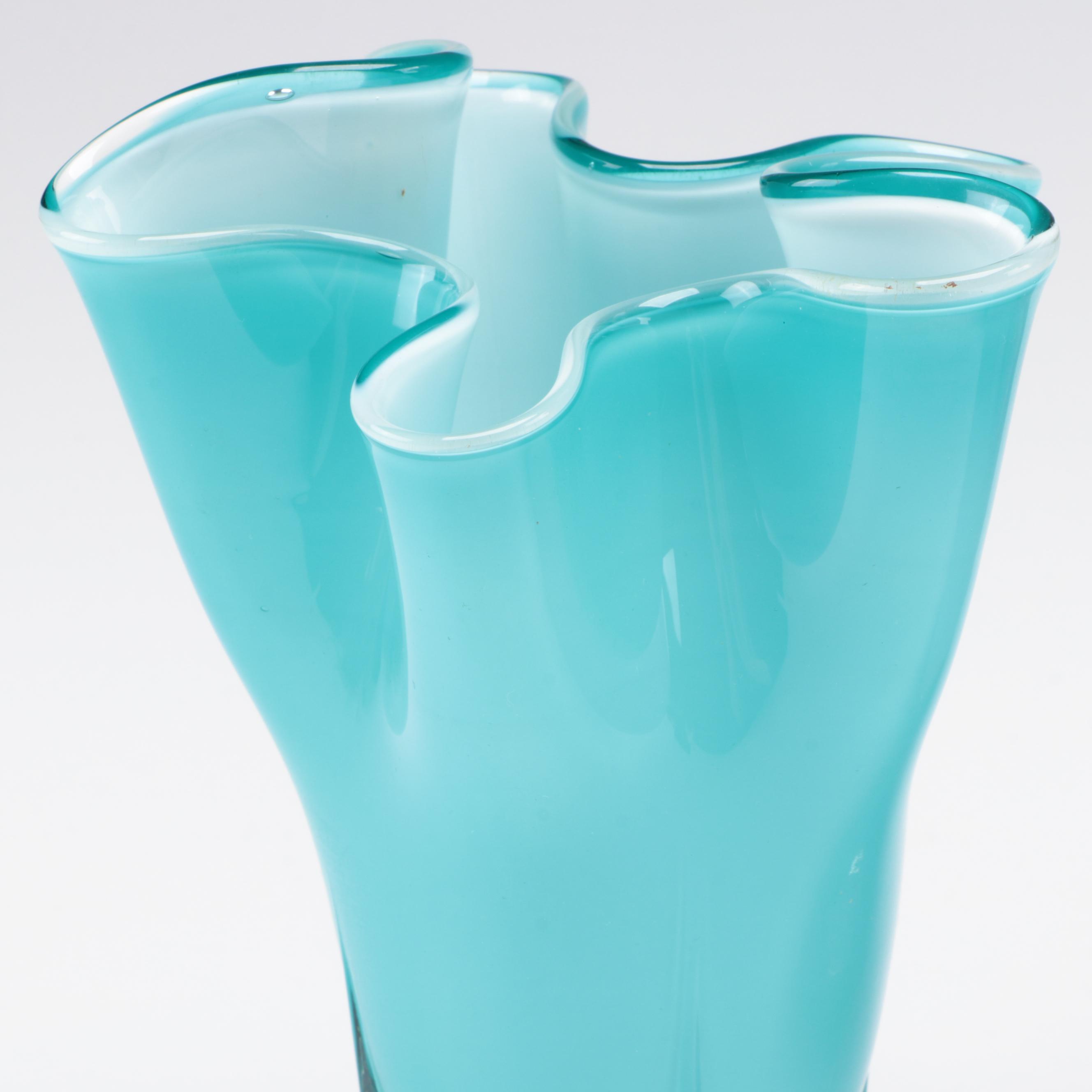 Blown Glass Ruffled Jug with Blown and Other Glass Vases