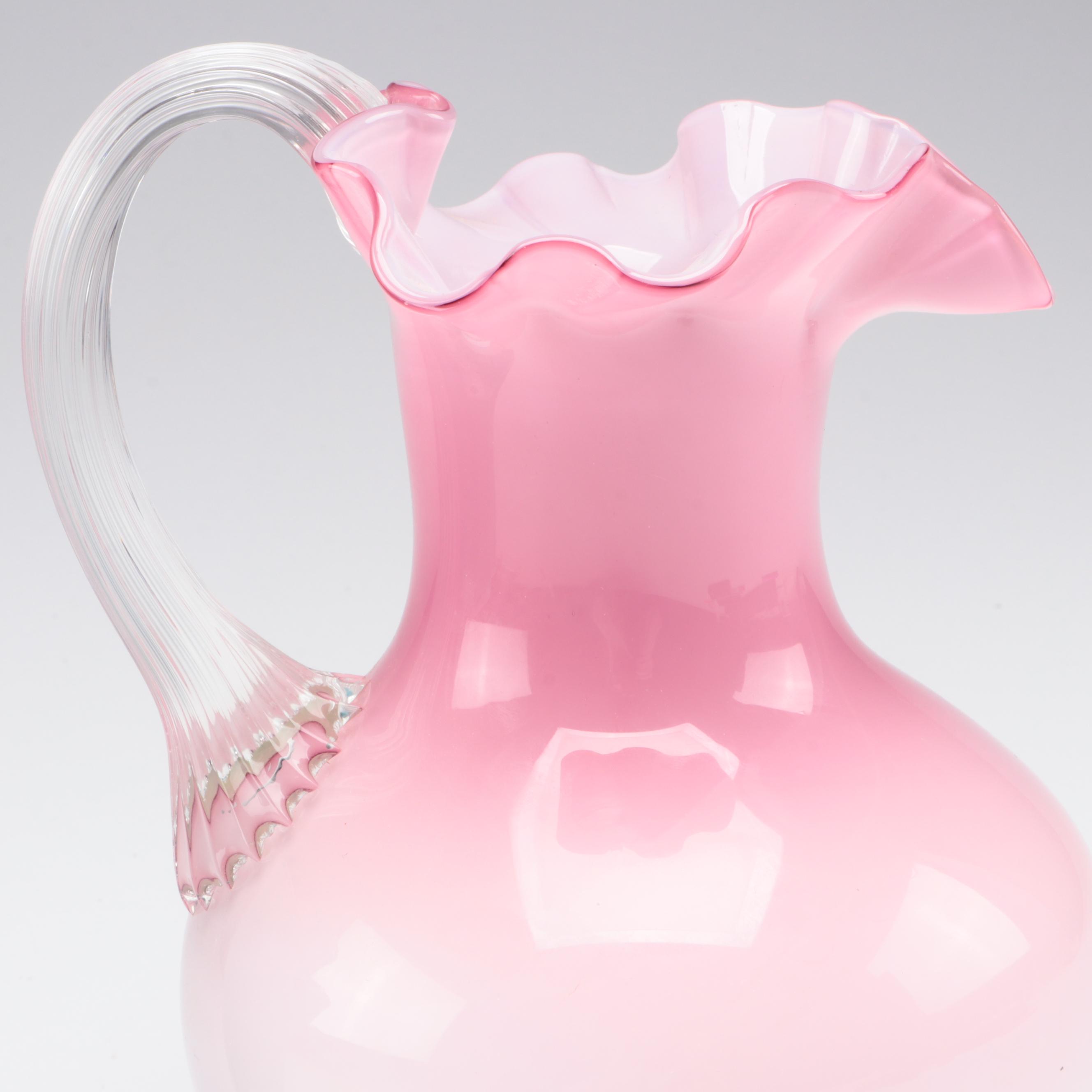 Blown Glass Ruffled Jug with Blown and Other Glass Vases
