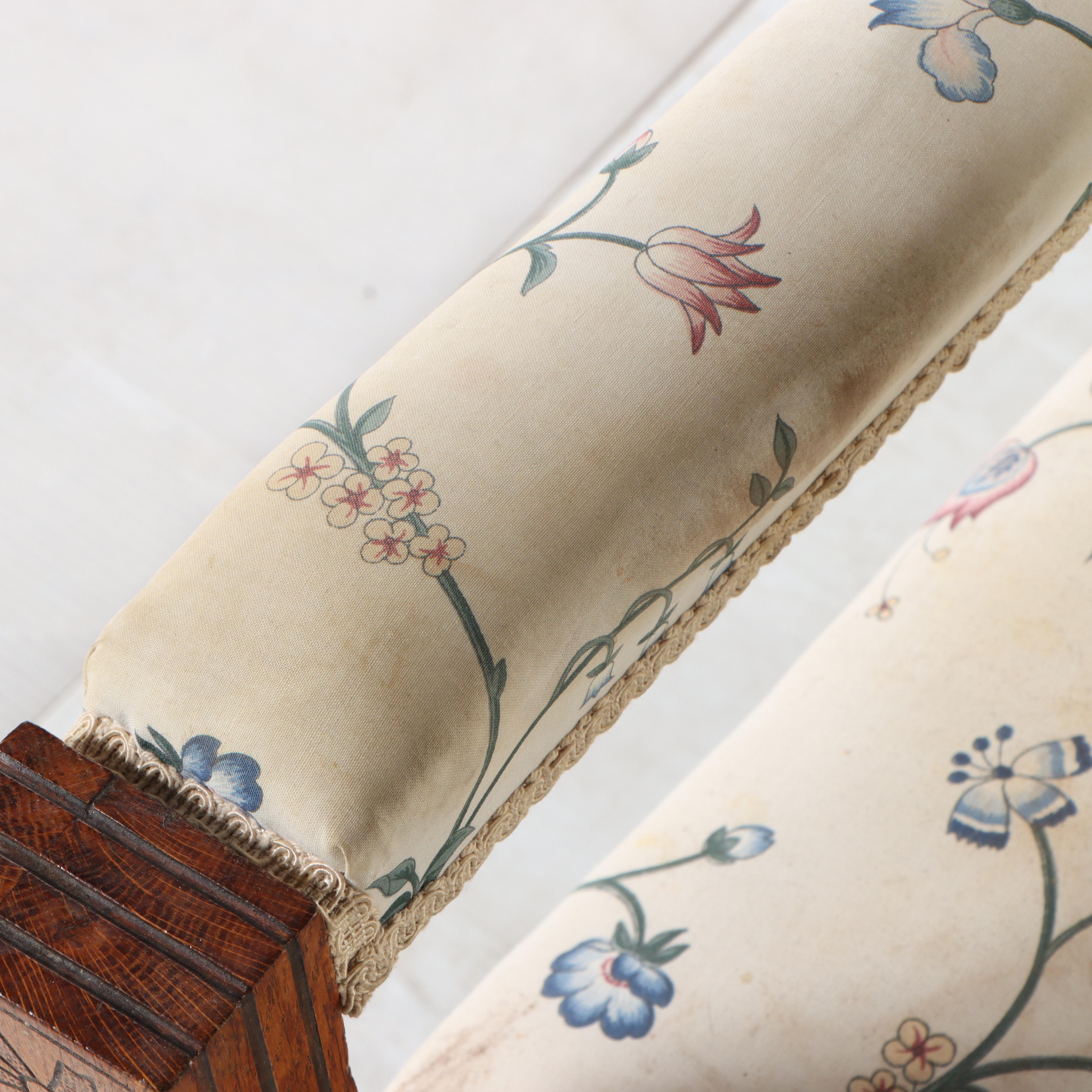 Victorian Carved Oak Open Armchair on Casters, Late 19th Century