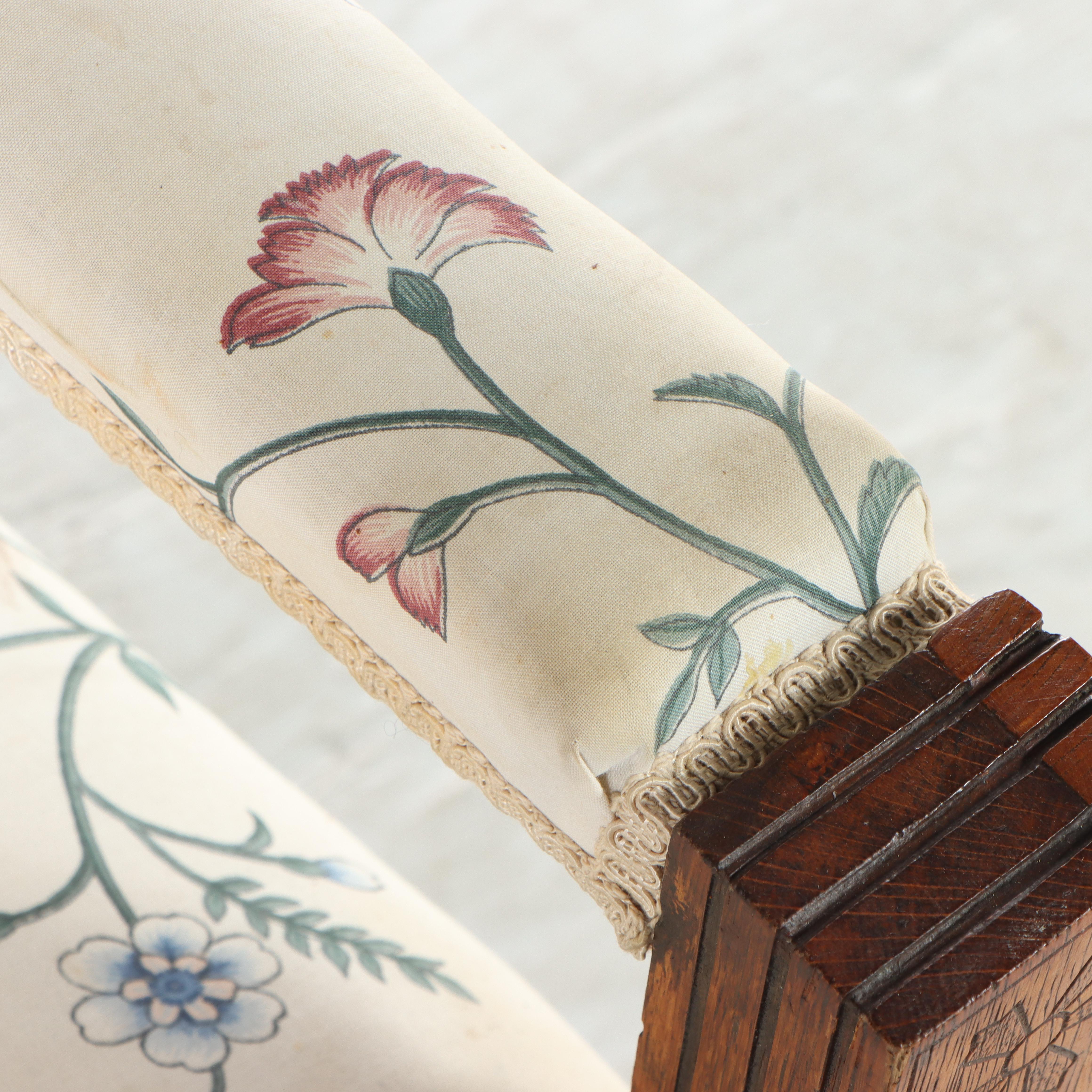 Victorian Carved Oak Open Armchair on Casters, Late 19th Century