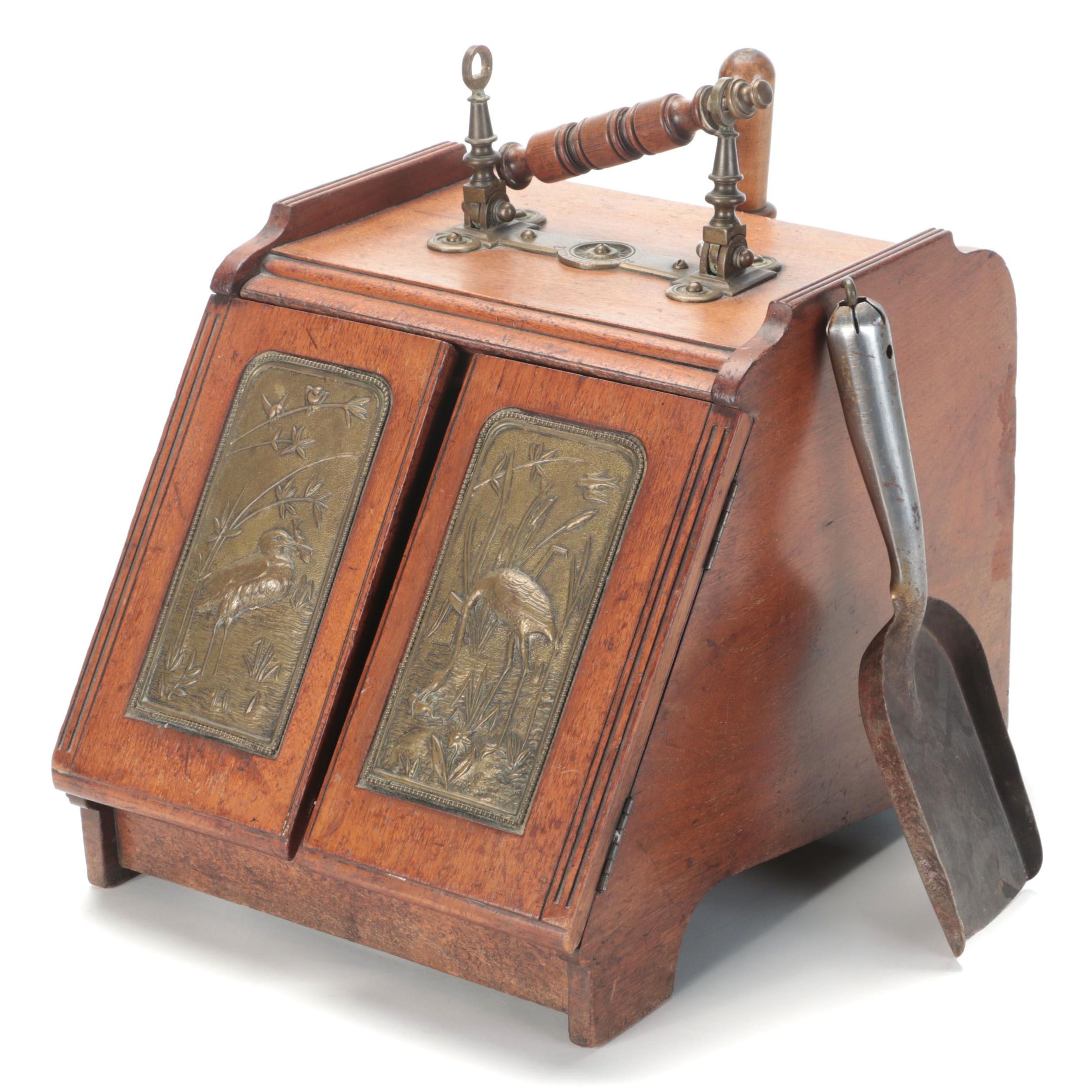 English Aesthetic Movement Oak and Brass Coal Scuttle
