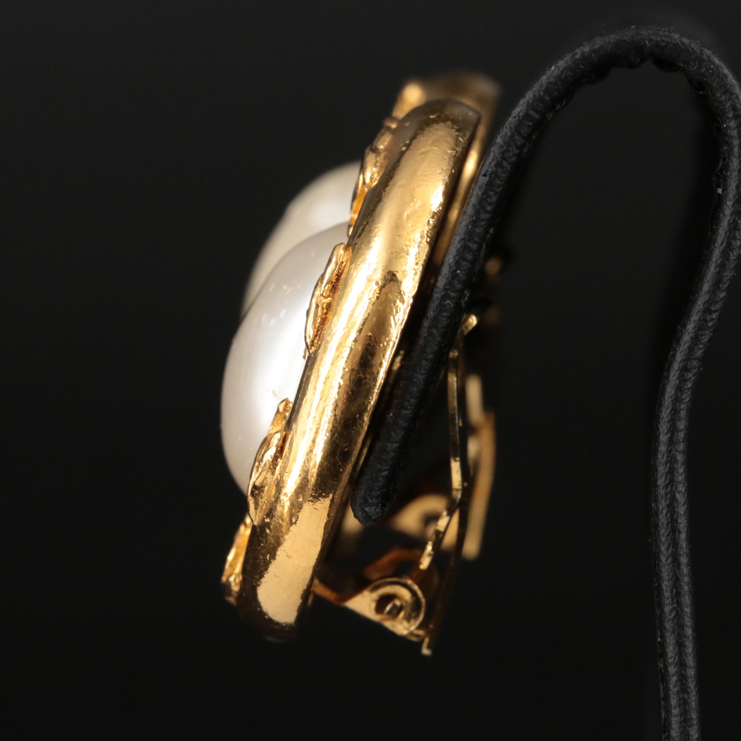 Vintage Chanel Faux Pearl Logo Button Earrings