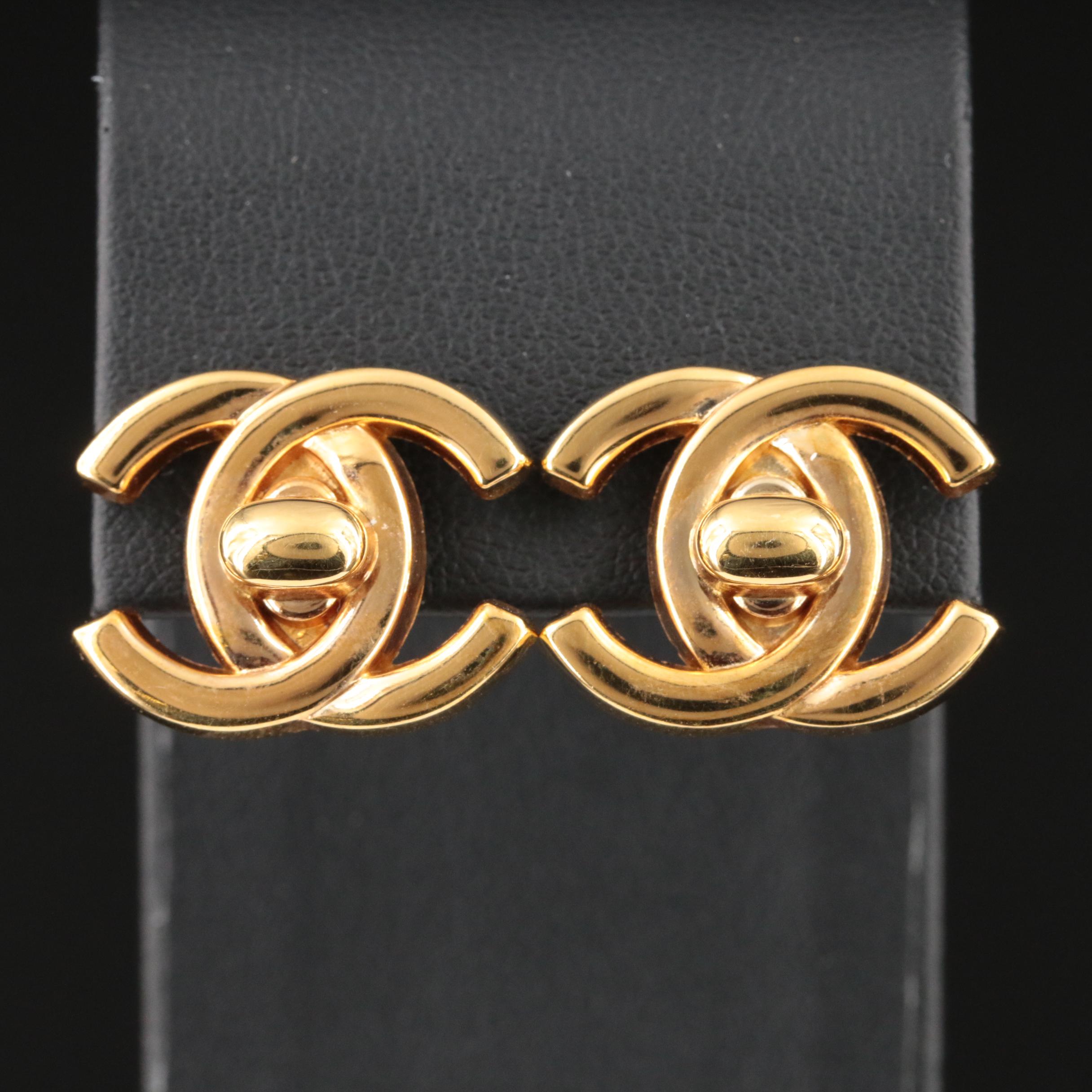 Vintage Chanel Turlock Double C Logo Earrings