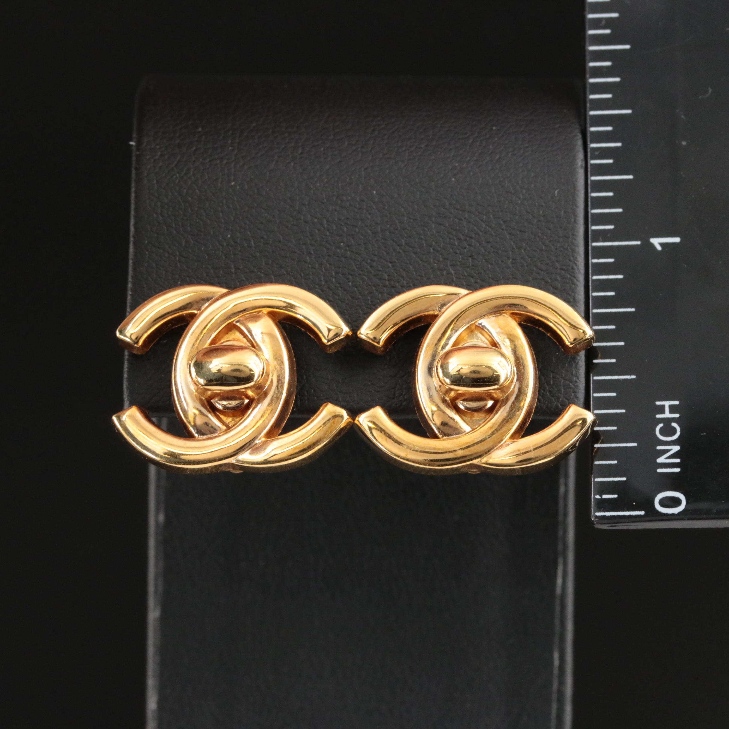 Vintage Chanel Turlock Double C Logo Earrings