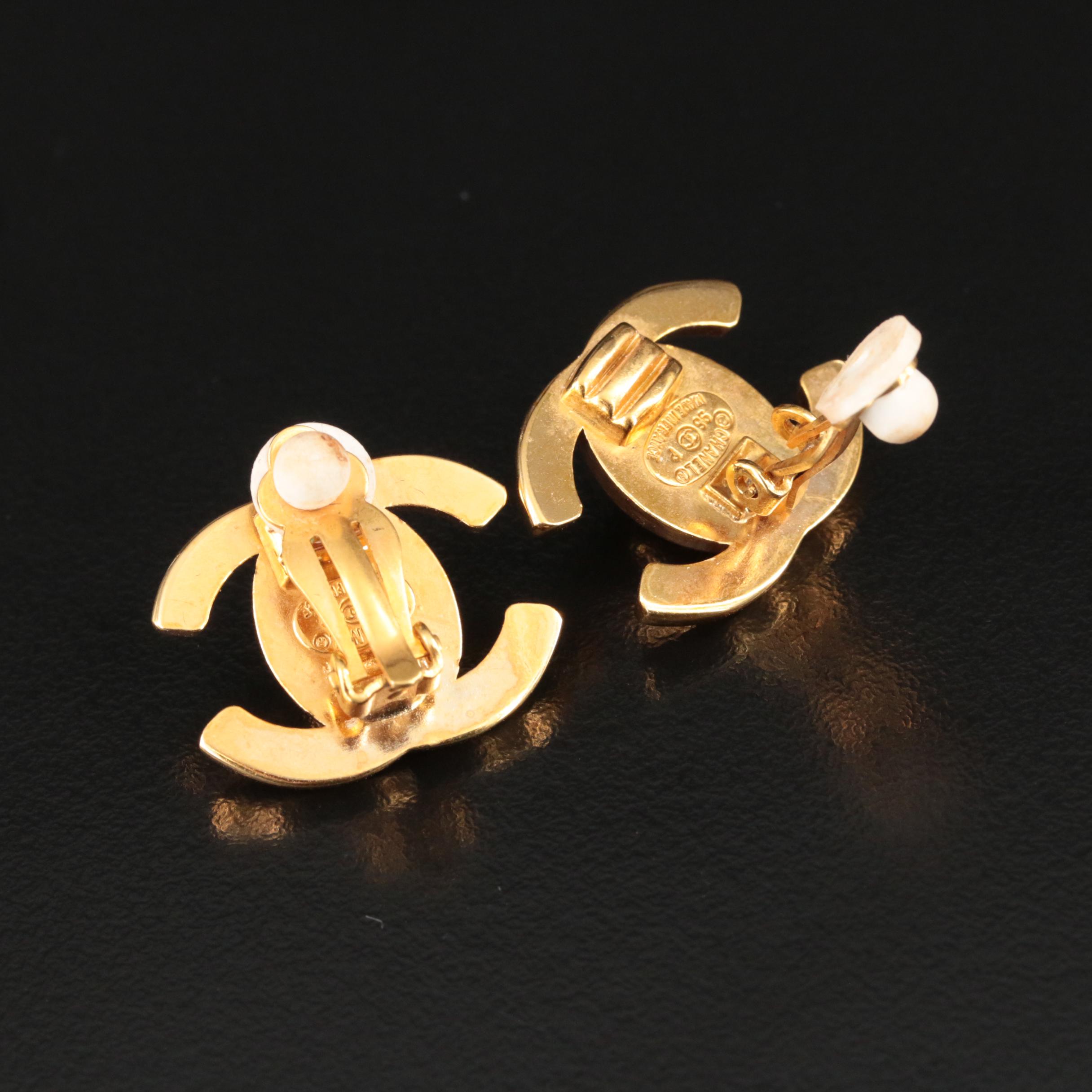 Vintage Chanel Turlock Double C Logo Earrings