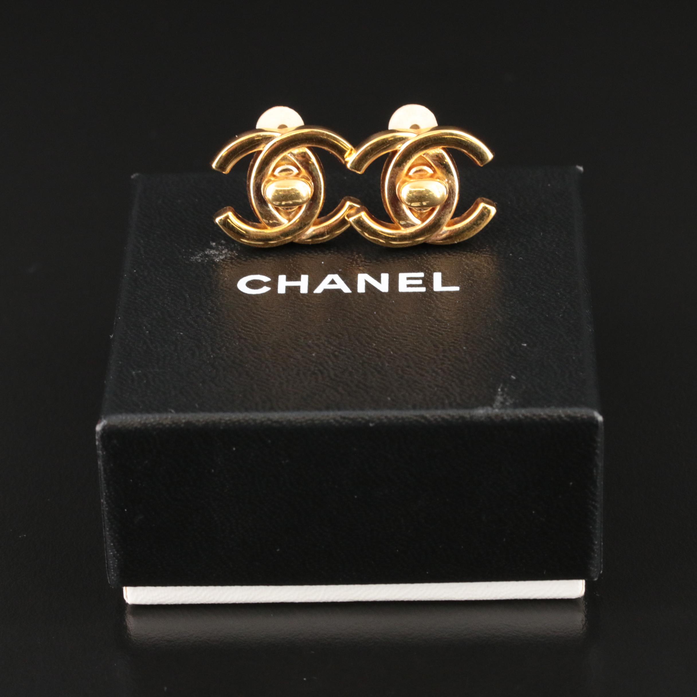 Vintage Chanel Turlock Double C Logo Earrings
