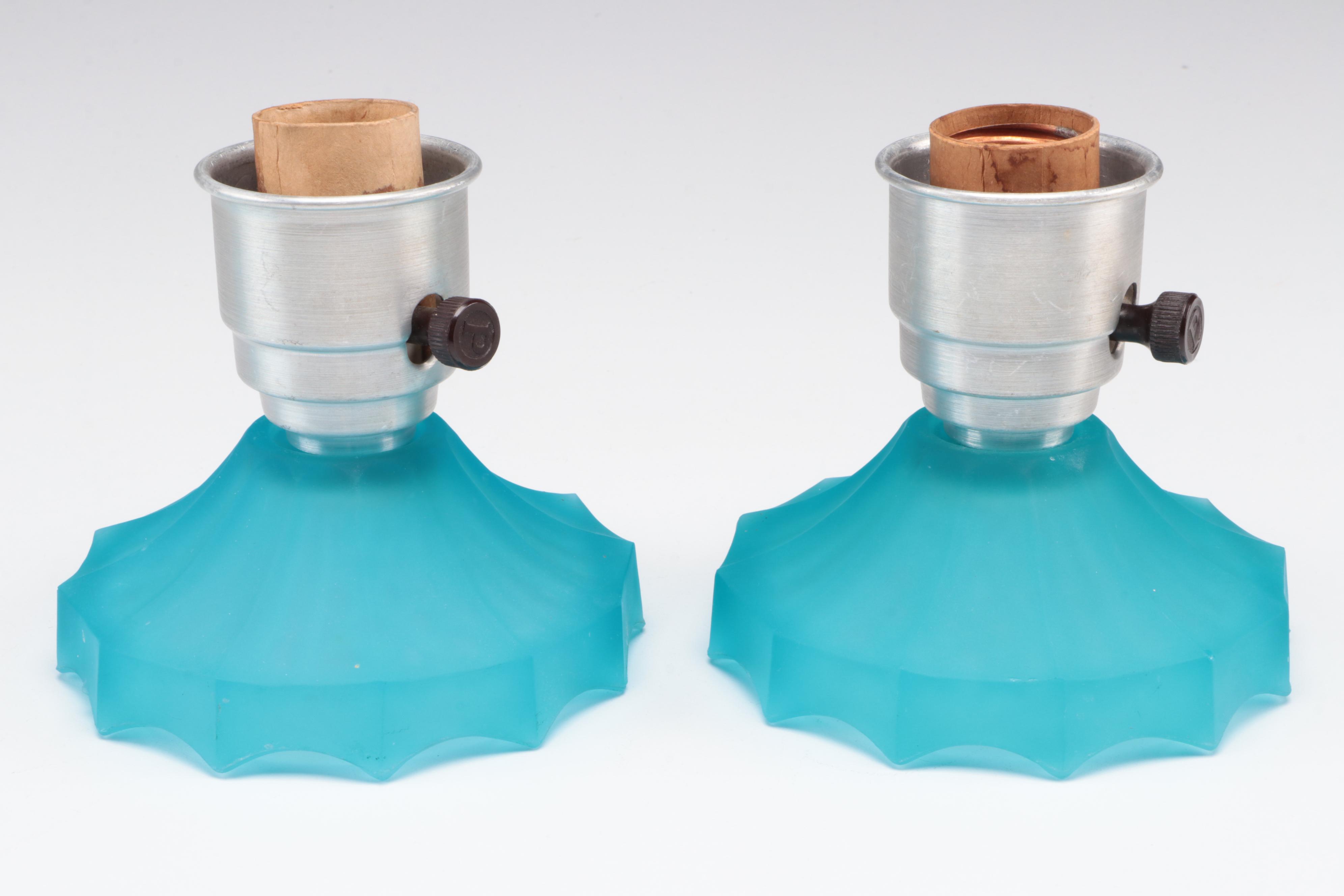 Art Deco Blue Satin Glass Torpedo Boudoir Lamp Pair