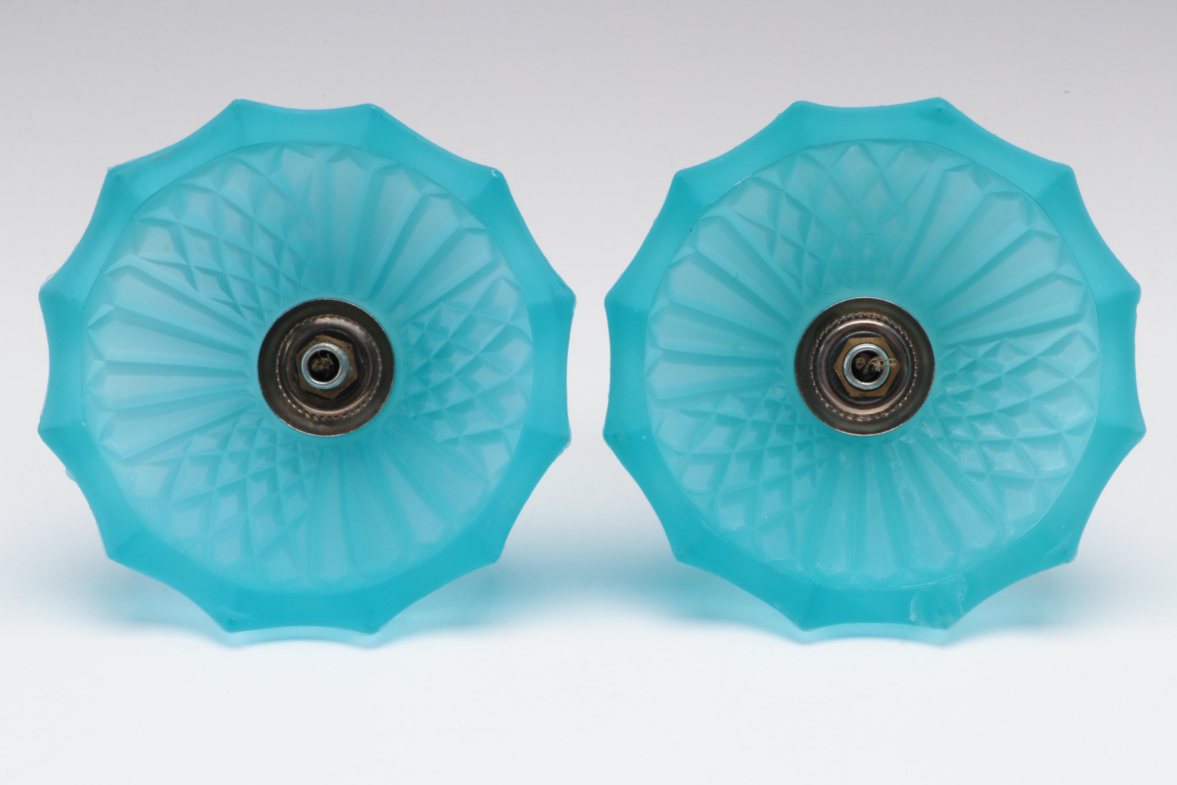 Art Deco Blue Satin Glass Torpedo Boudoir Lamp Pair