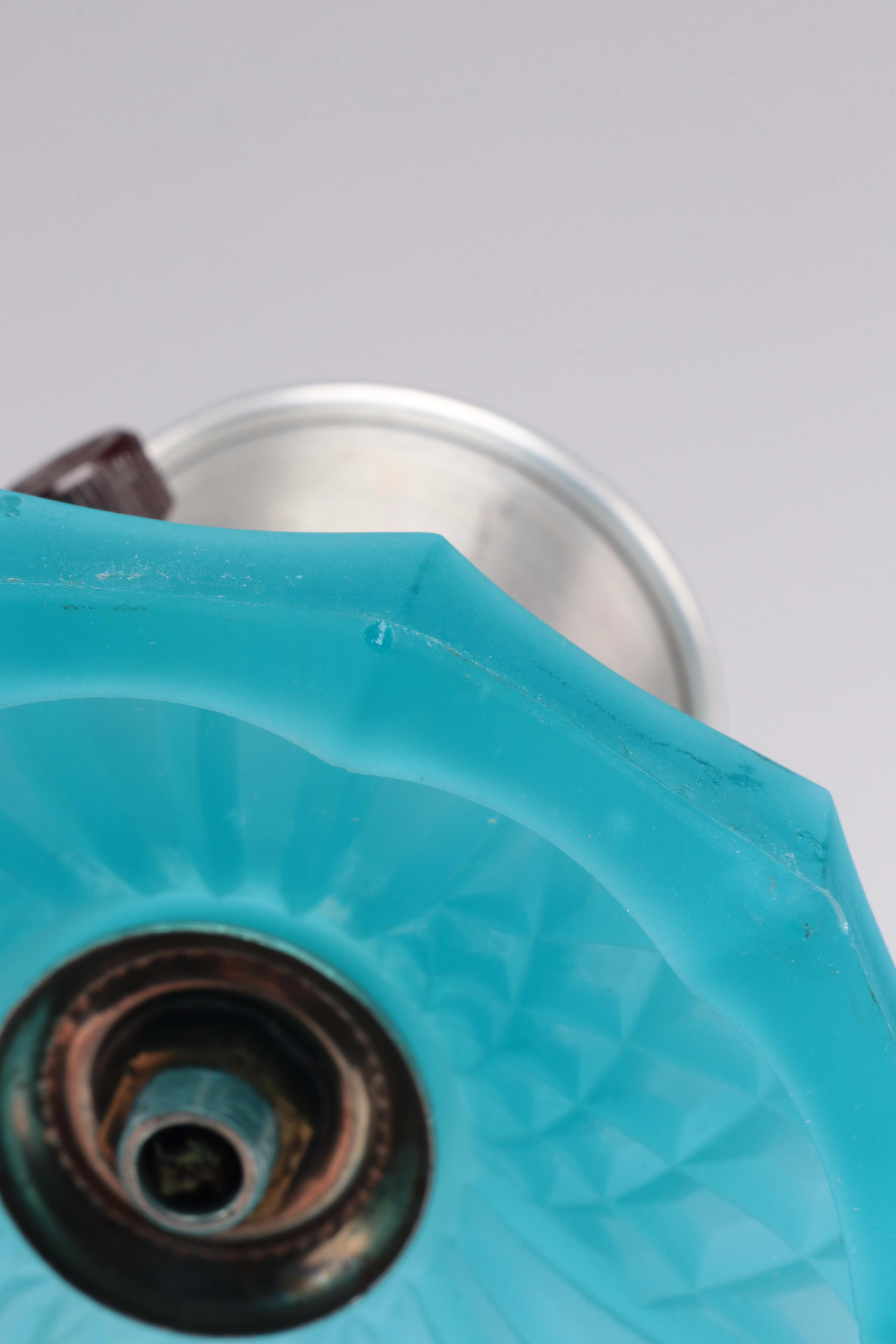 Art Deco Blue Satin Glass Torpedo Boudoir Lamp Pair