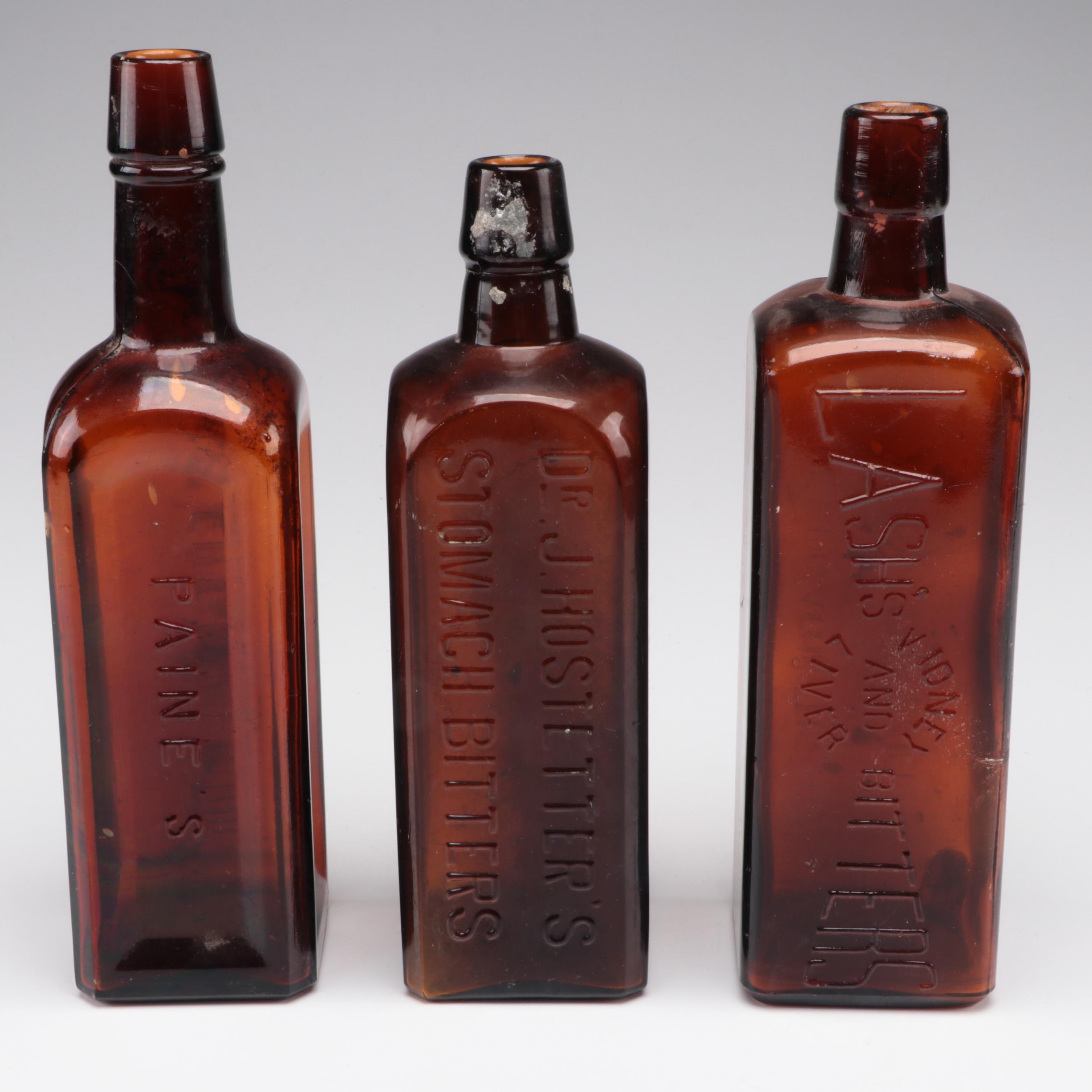 Lash's Kidney and Liver Bitters and Other Amber Glass Medicine Bottles