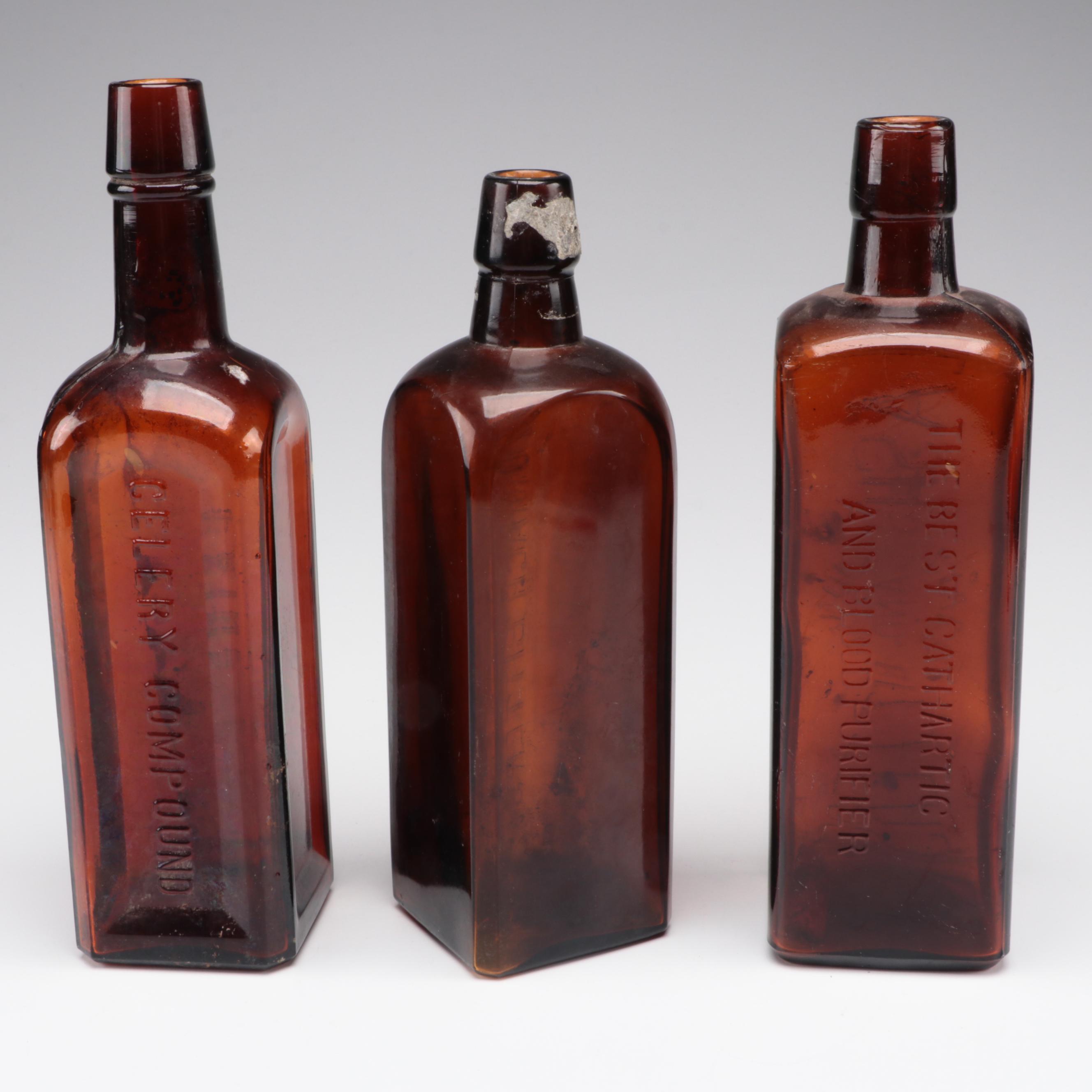 Lash's Kidney and Liver Bitters and Other Amber Glass Medicine Bottles