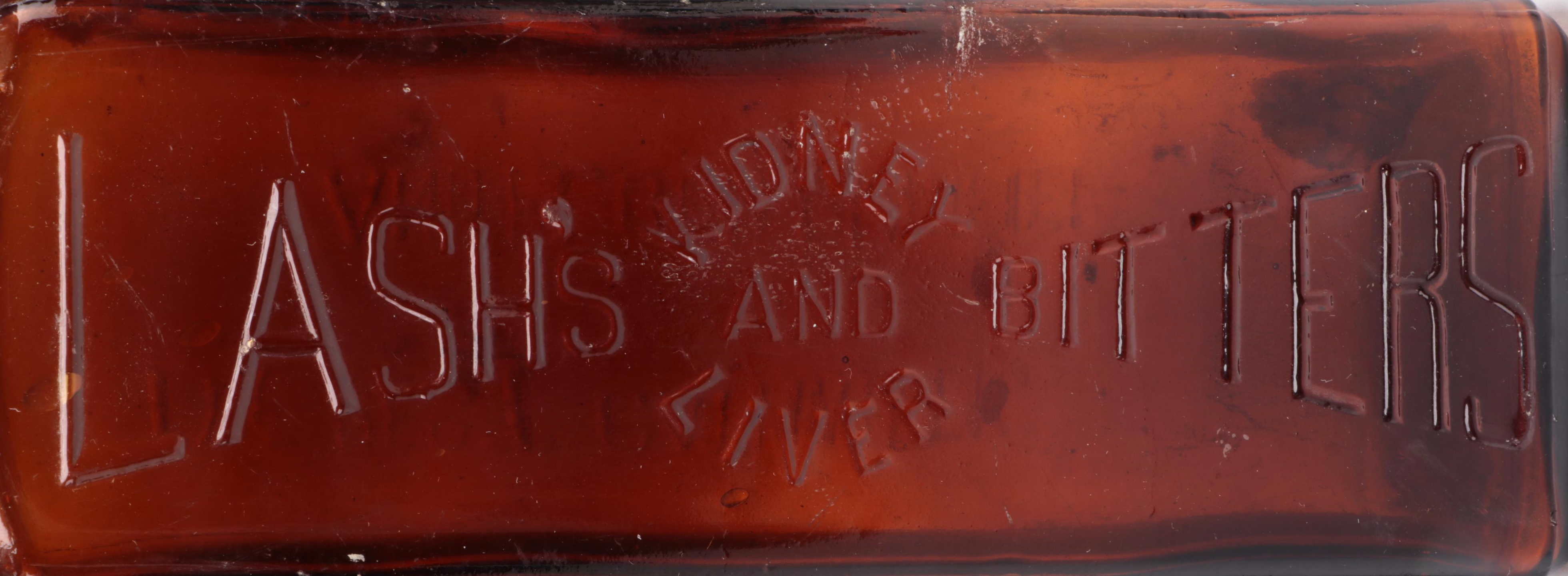 Lash's Kidney and Liver Bitters and Other Amber Glass Medicine Bottles