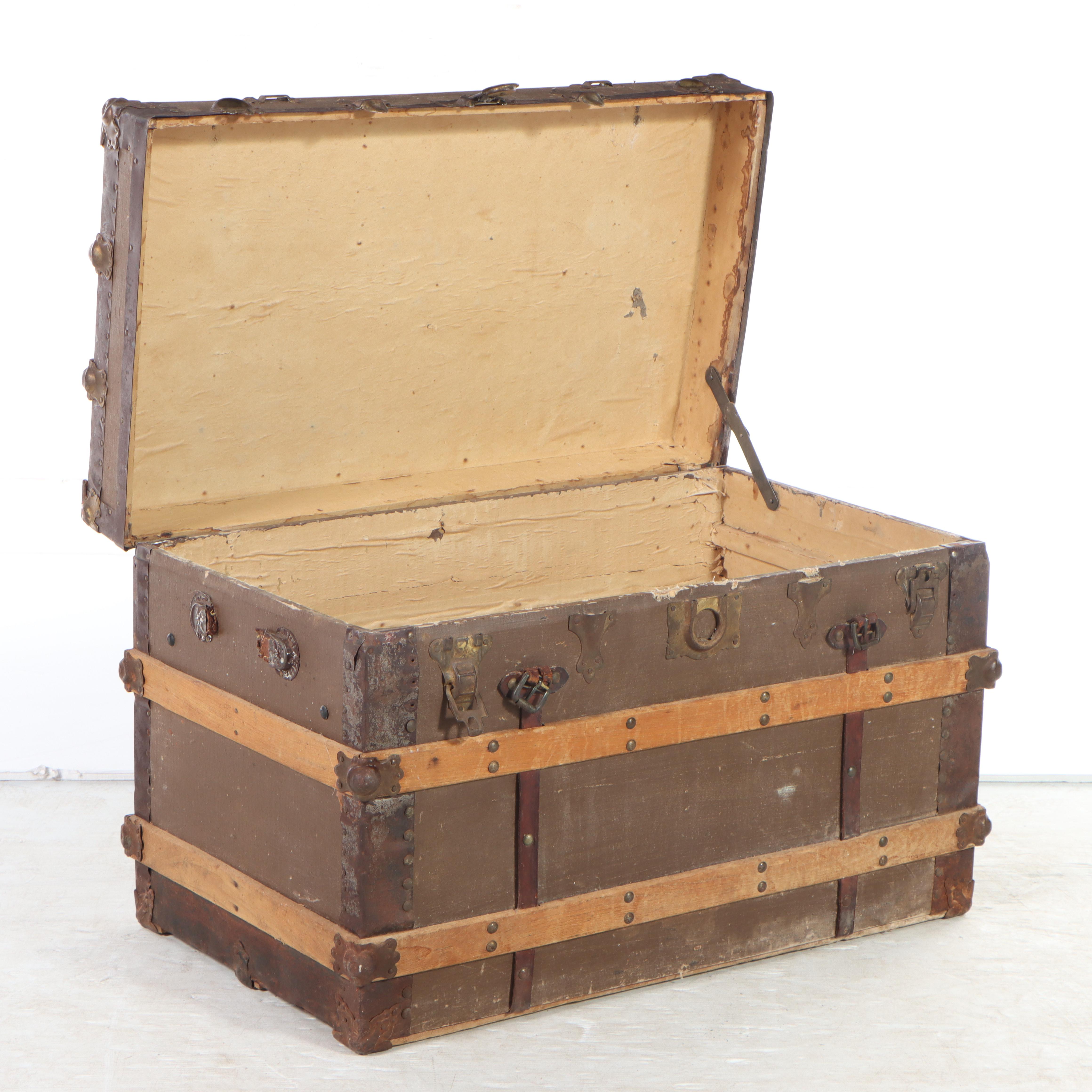 Late Victorian Wood-Strapped Travel Trunk