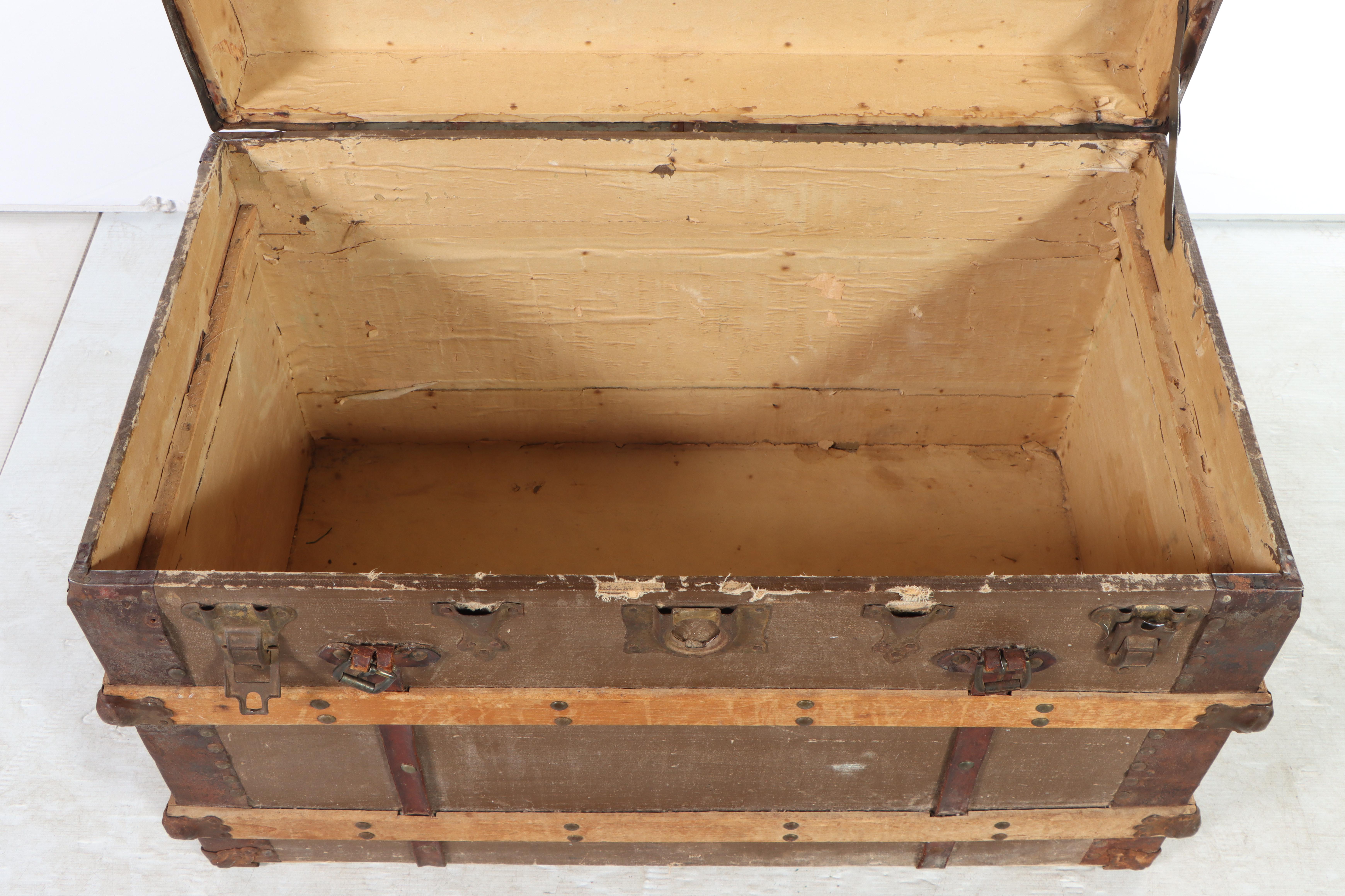 Late Victorian Wood-Strapped Travel Trunk