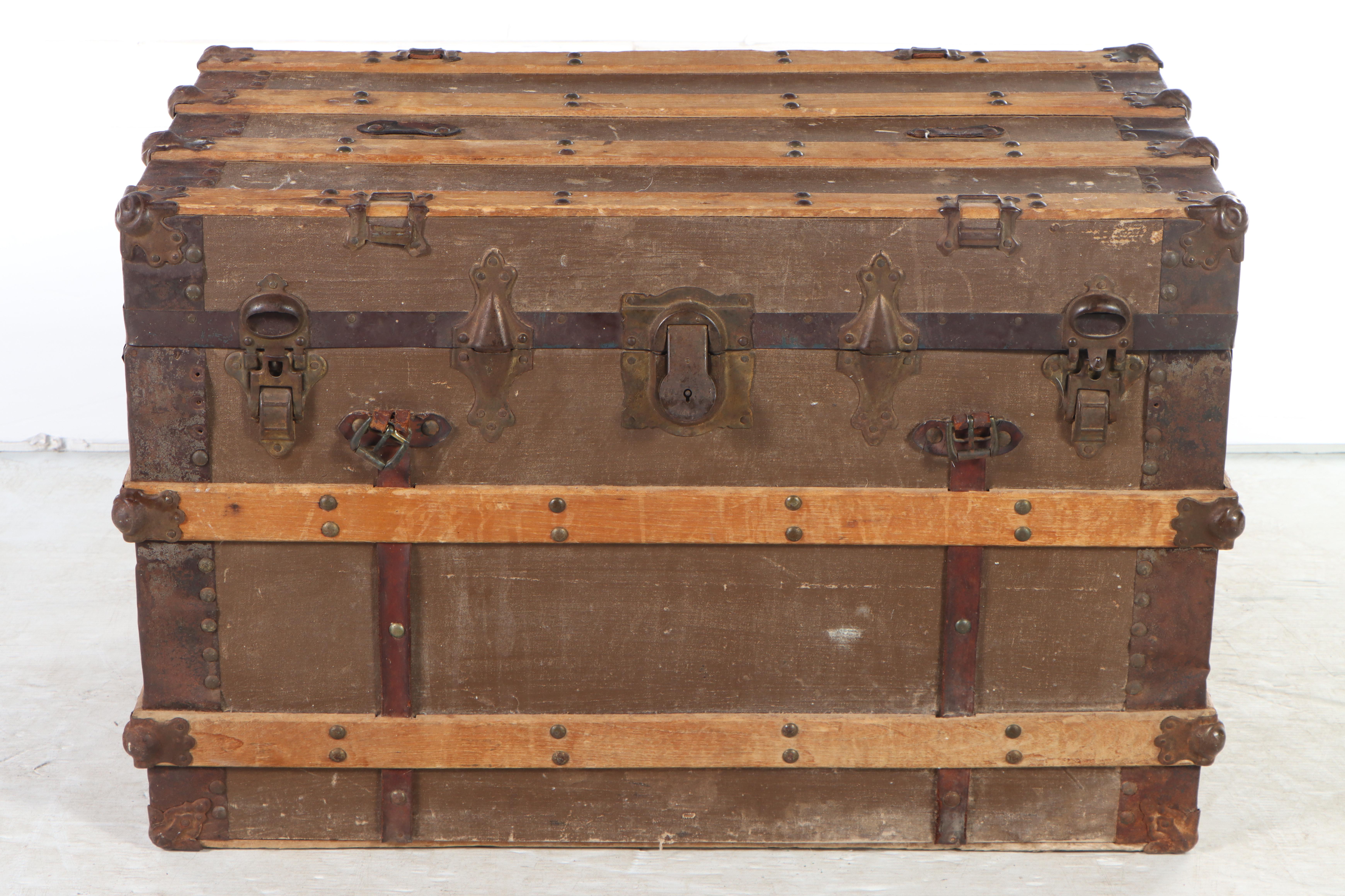 Late Victorian Wood-Strapped Travel Trunk