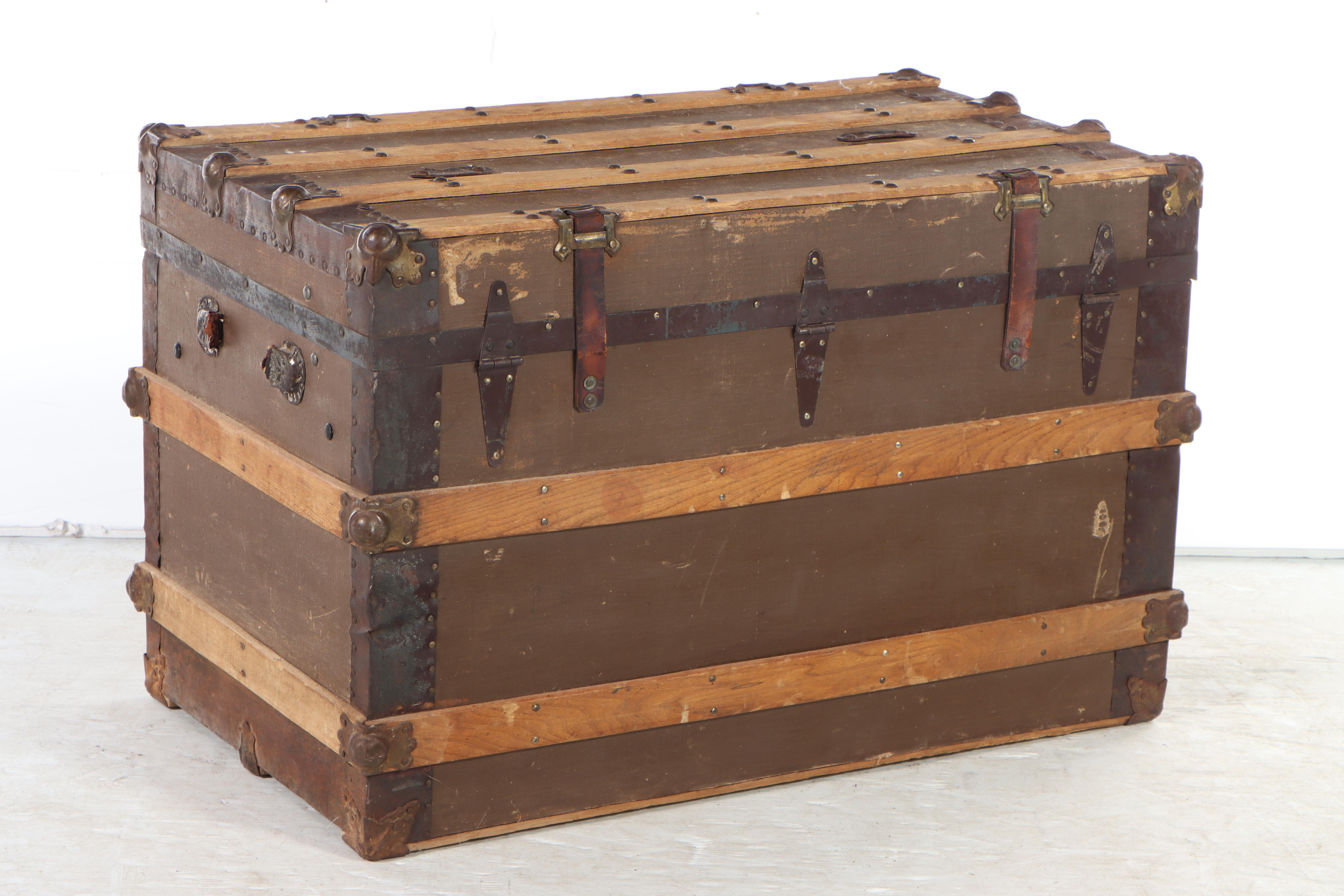 Late Victorian Wood-Strapped Travel Trunk