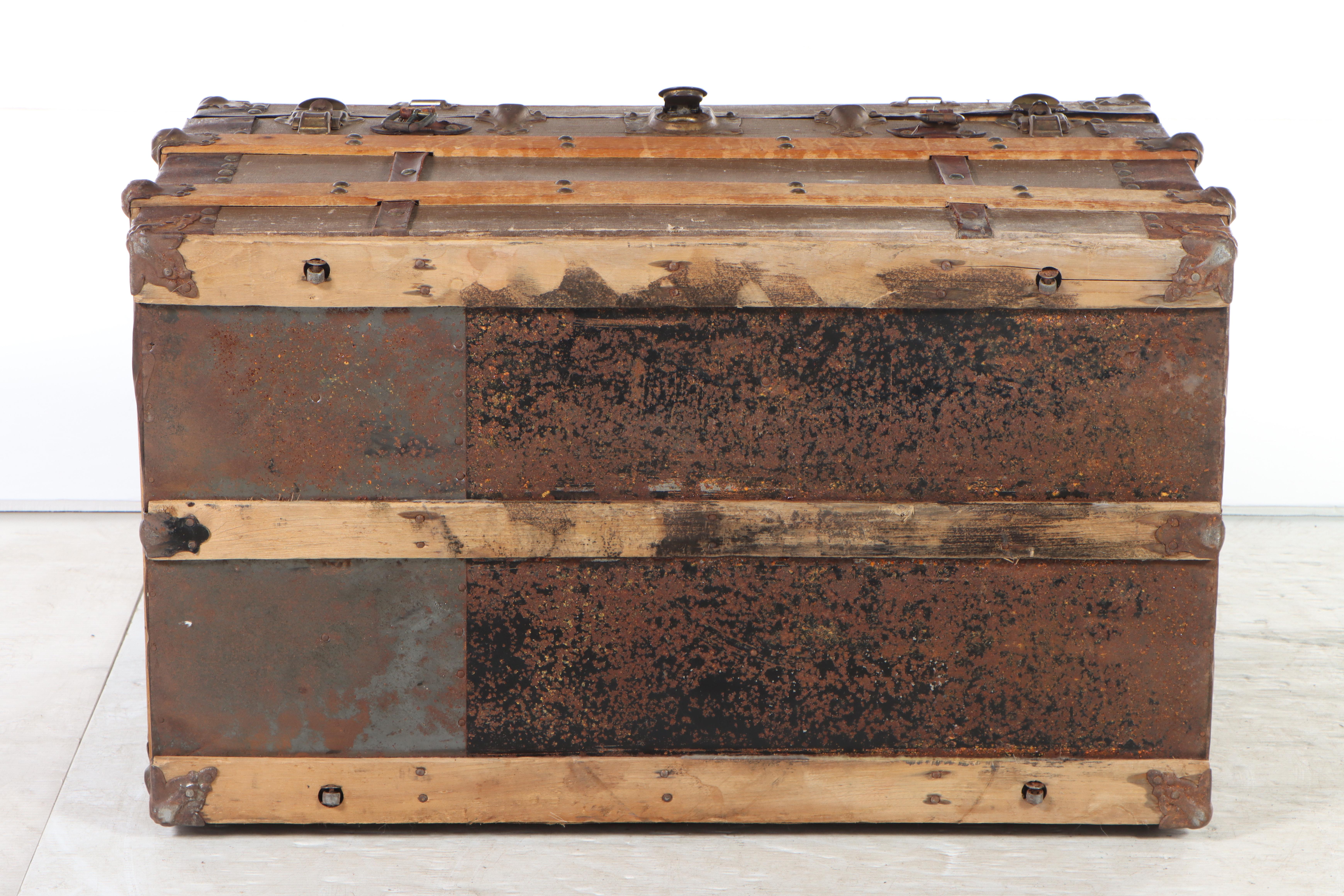 Late Victorian Wood-Strapped Travel Trunk